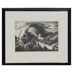 Litografia originale di Thomas Hart Benton, 1944 - Il naufragio dell'Ol' '97