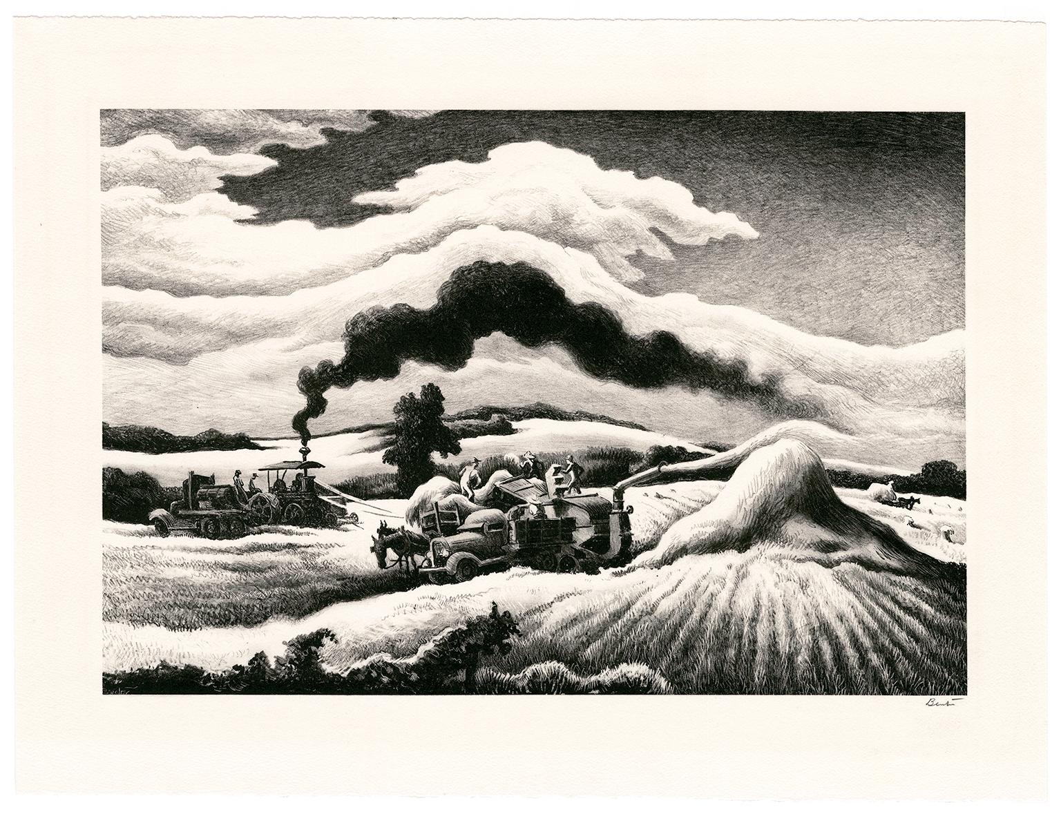 'Threshing' — 1940s American Regionalism - Print by Thomas Hart Benton