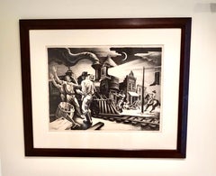 Thomas Hart Benton (1889-1975) Litografia in Folio in bianco e nero "A. James"