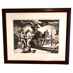 Thomas Hart Benton (1889-1975) Lithographie de poche en noir et blanc "Jesse James".