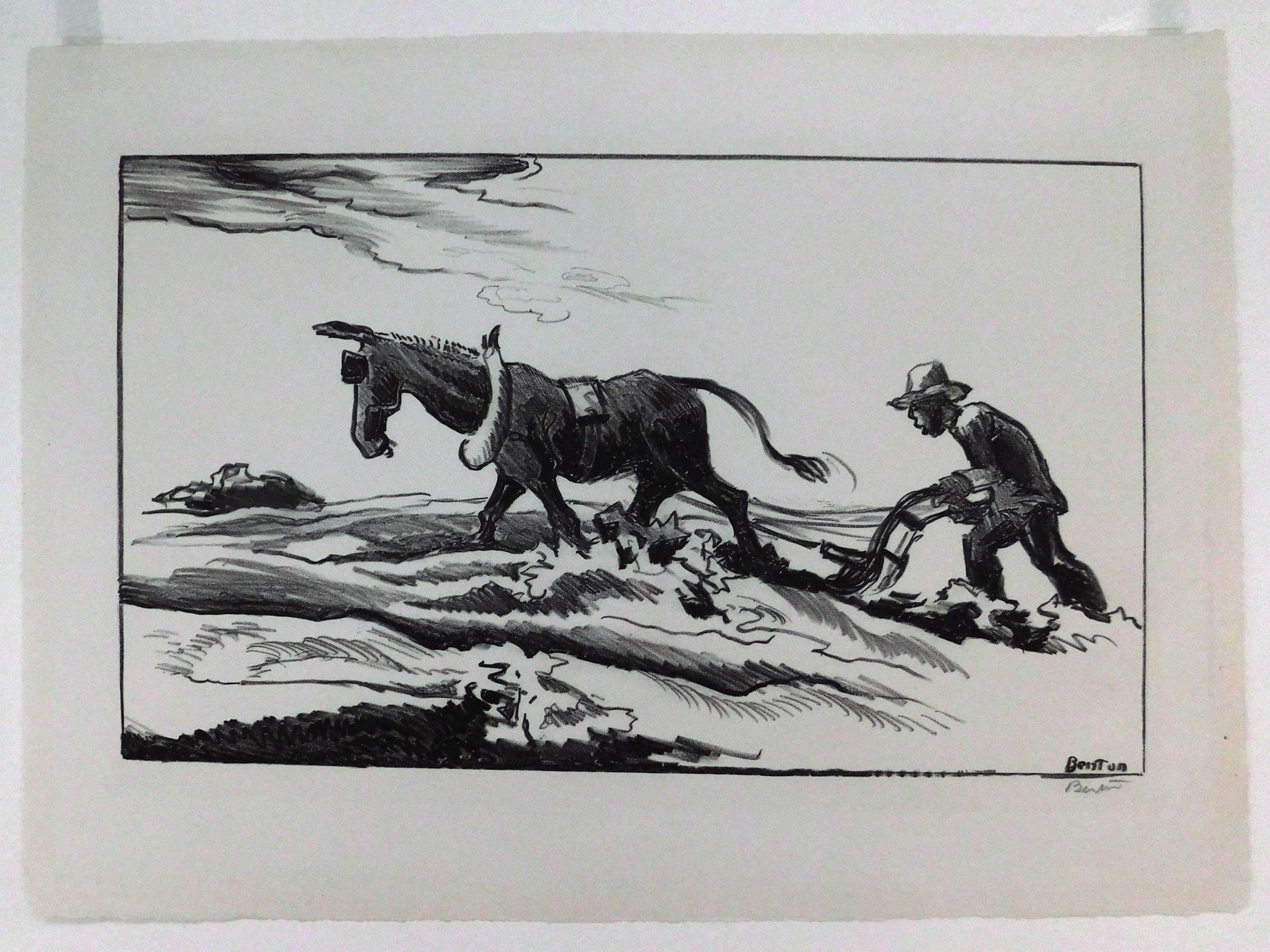 Originallithographie von Thomas Hart Benton, 1934 – Plowing it Under (20. Jahrhundert) im Angebot