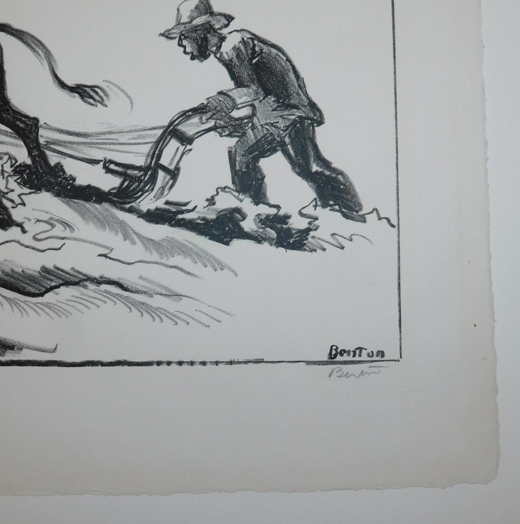 Lithographie originale de Thomas Hart Benton, 1934 - Plowing it Under en vente 1