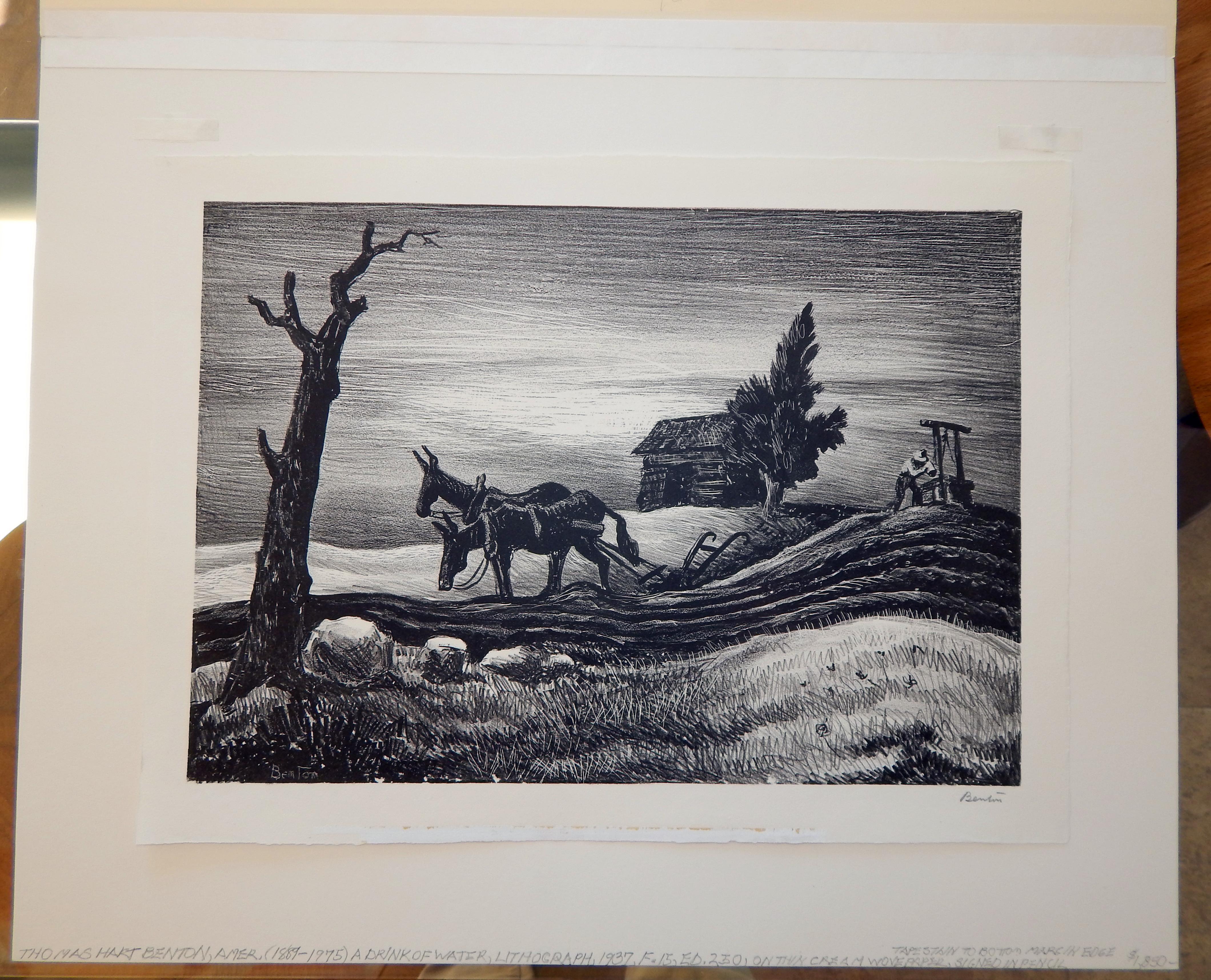 Mid-Century Modern Thomas Hart Benton Original Lithograph, 1937, 