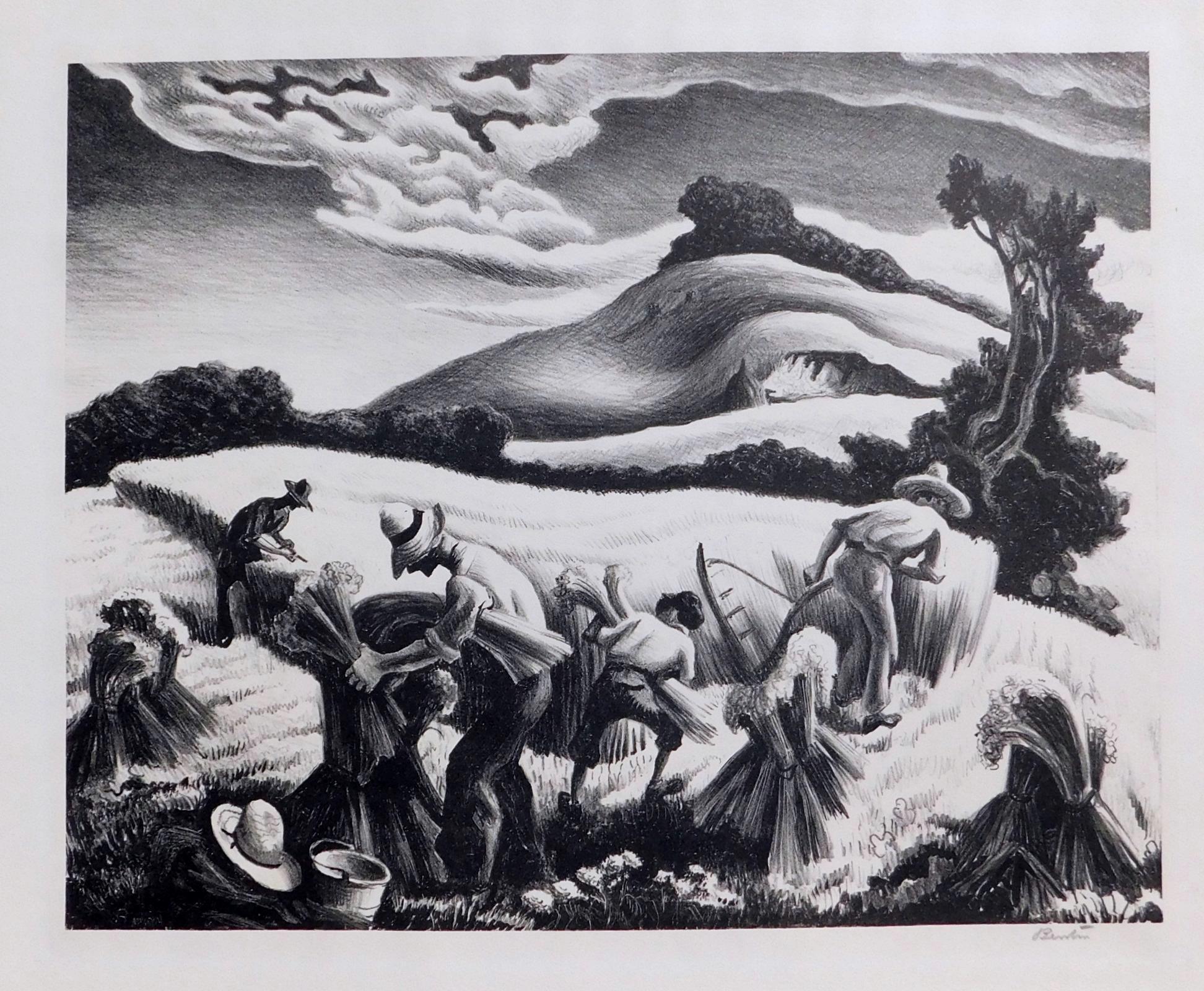 Lithographie originale de Thomas Hart Benton, 1939 - « Le blé qui s'effondre » Bon état - En vente à Phoenix, AZ