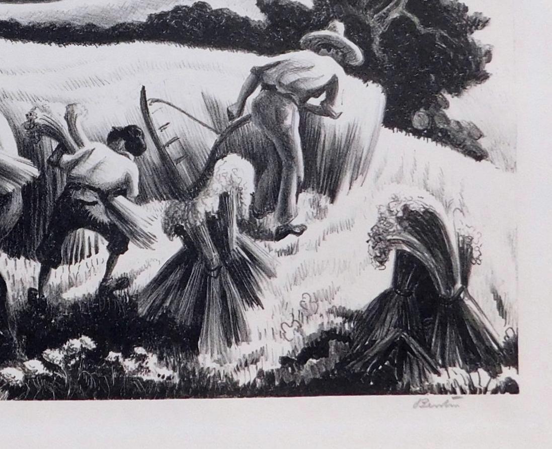 Originallithographie von Thomas Hart Benton, 1939 – „Cradling Wheat“ (Papier) im Angebot