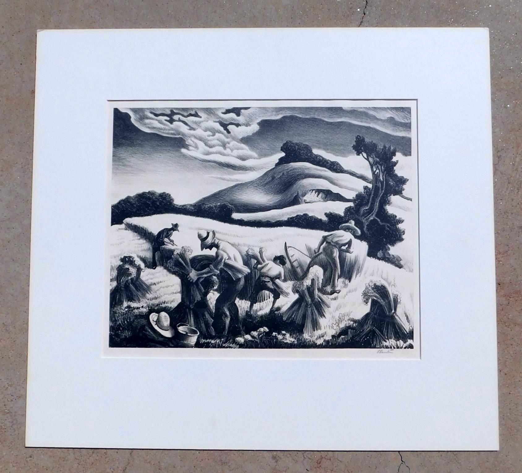 Lithographie originale de Thomas Hart Benton, 1939 - « Le blé qui s'effondre » en vente 2
