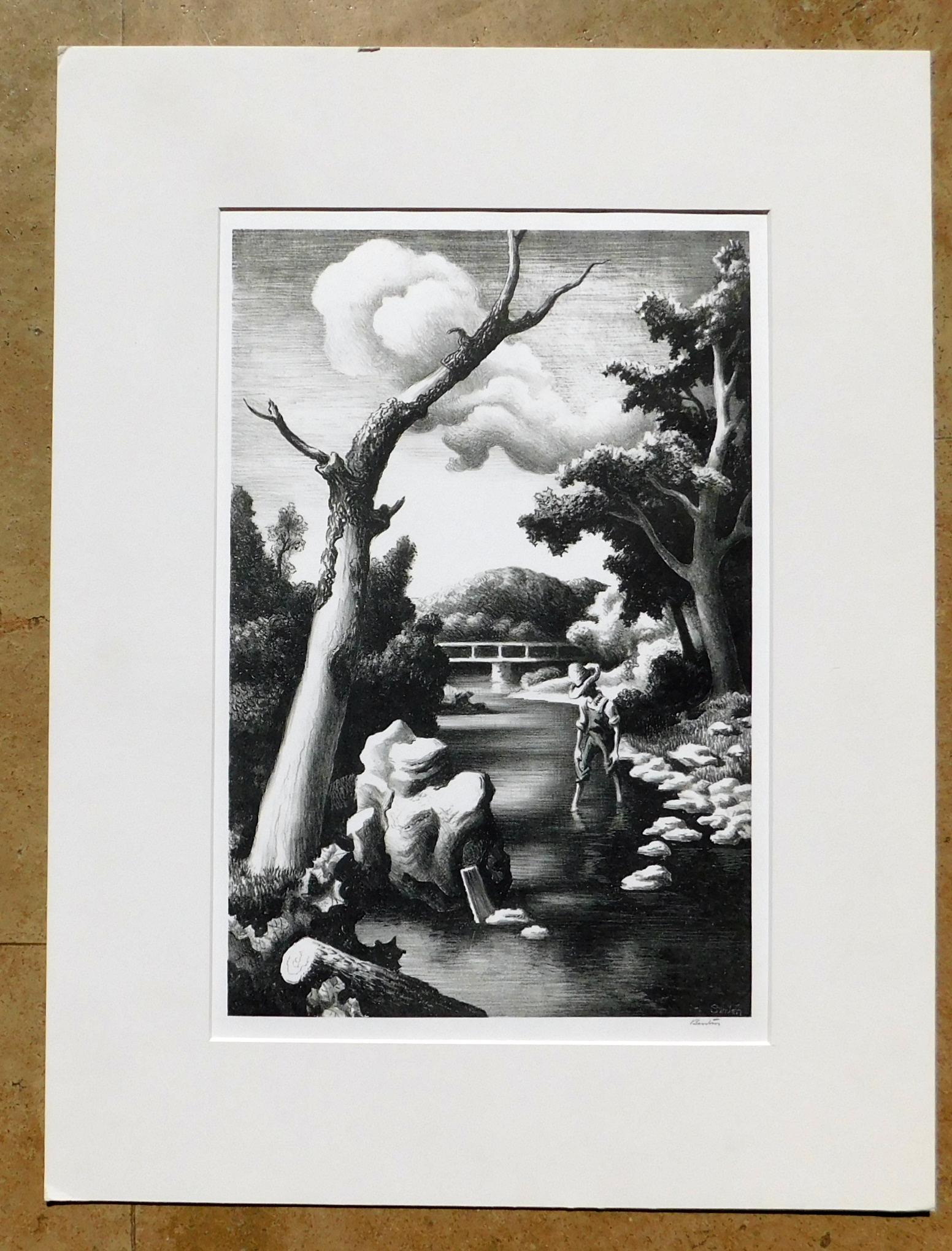 Originallithographie von Thomas Hart Benton, „Shallow Creek“, 1939 im Zustand „Gut“ im Angebot in Phoenix, AZ