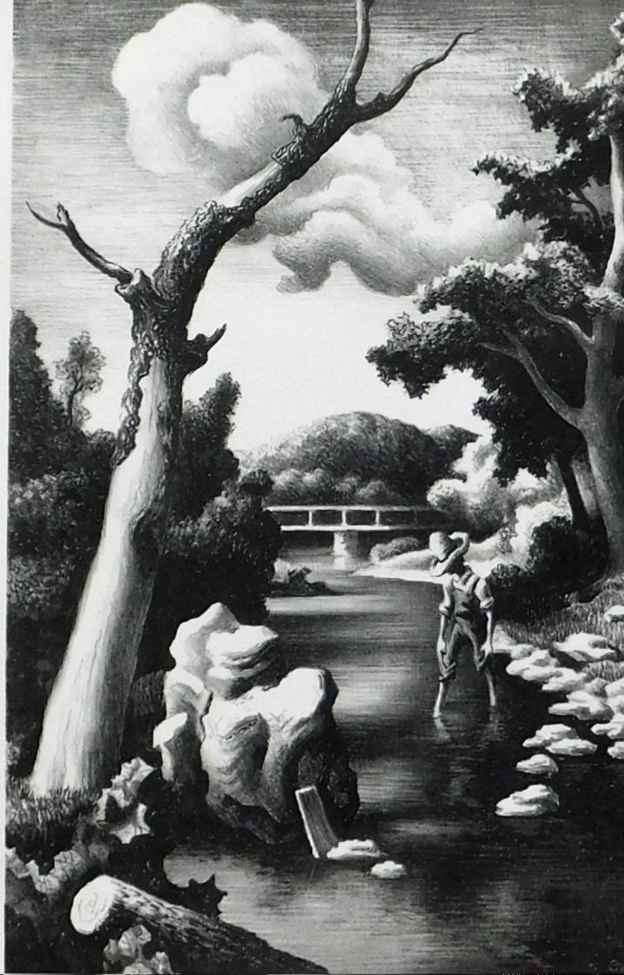 Lithographie originale de Thomas Hart Benton, 1939 - « Shallow Creek » en vente 1