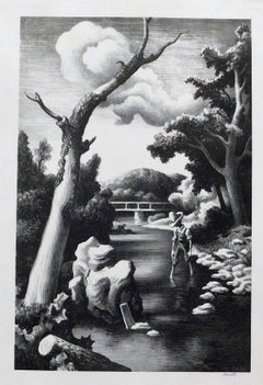 Thomas Hart Benton Litografía original, 1939 - "Shallow Creek" (Arroyo poco profundo)