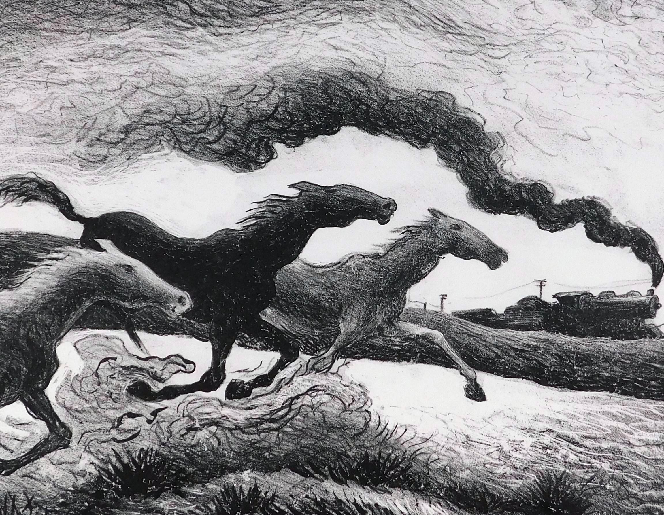 Mid-20th Century Thomas Hart Benton Original Lithograph, 1955, Running Horses