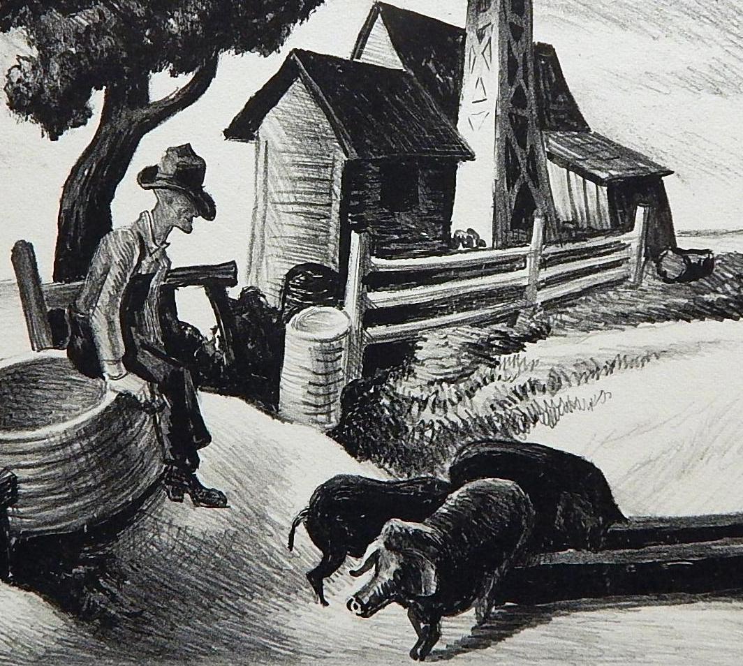 Thomas Hart Benton Original Stone Lithograph, 1938, In the Ozarks In Excellent Condition In Phoenix, AZ