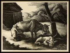Thomas Hart Benton Original Lithograph Hand Signed White Calf Illustration Art