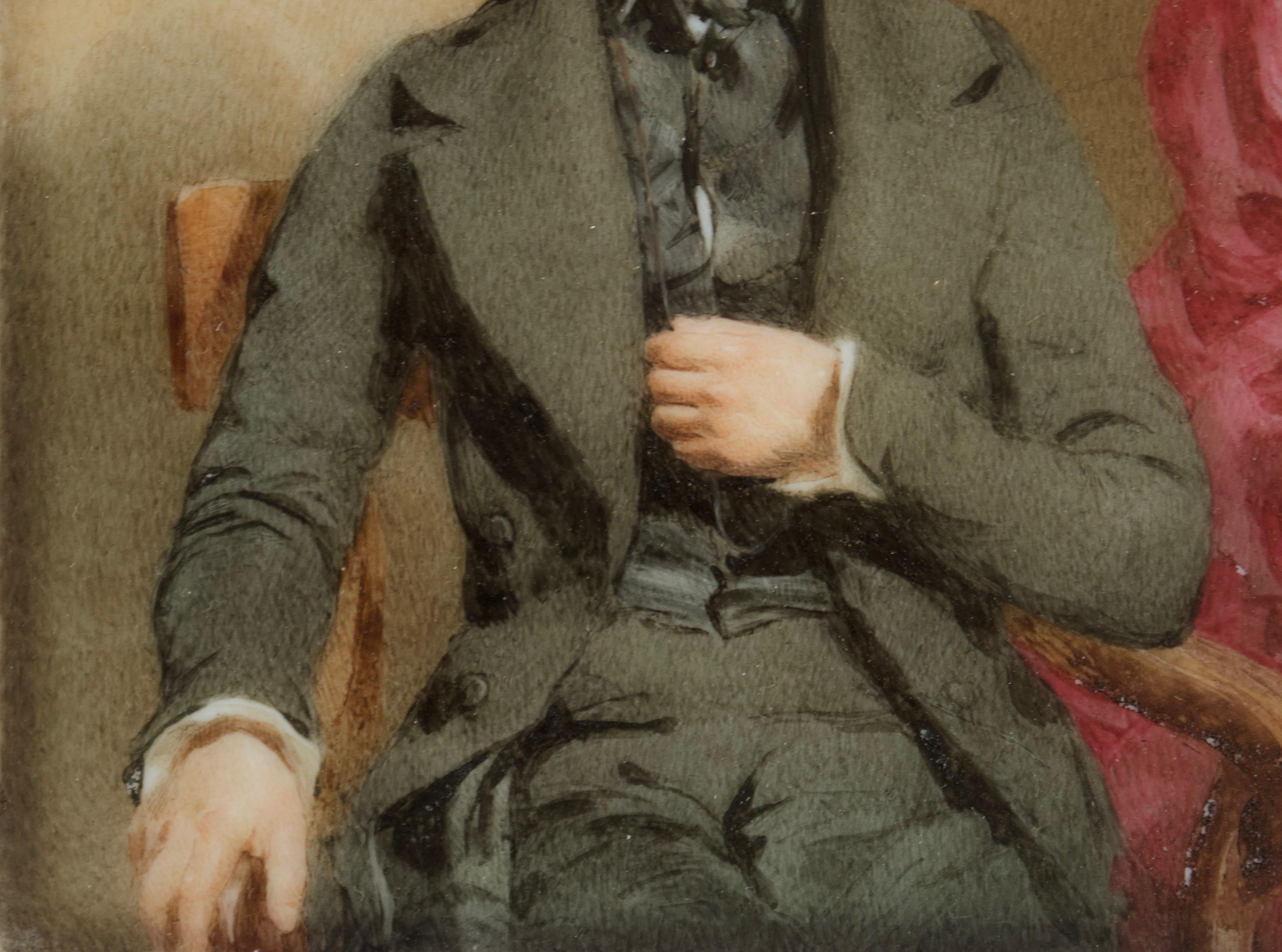 Mid 19th Century English Miniature portrait of a young gentleman - Victorian Painting by Thomas Heathfield Carrick