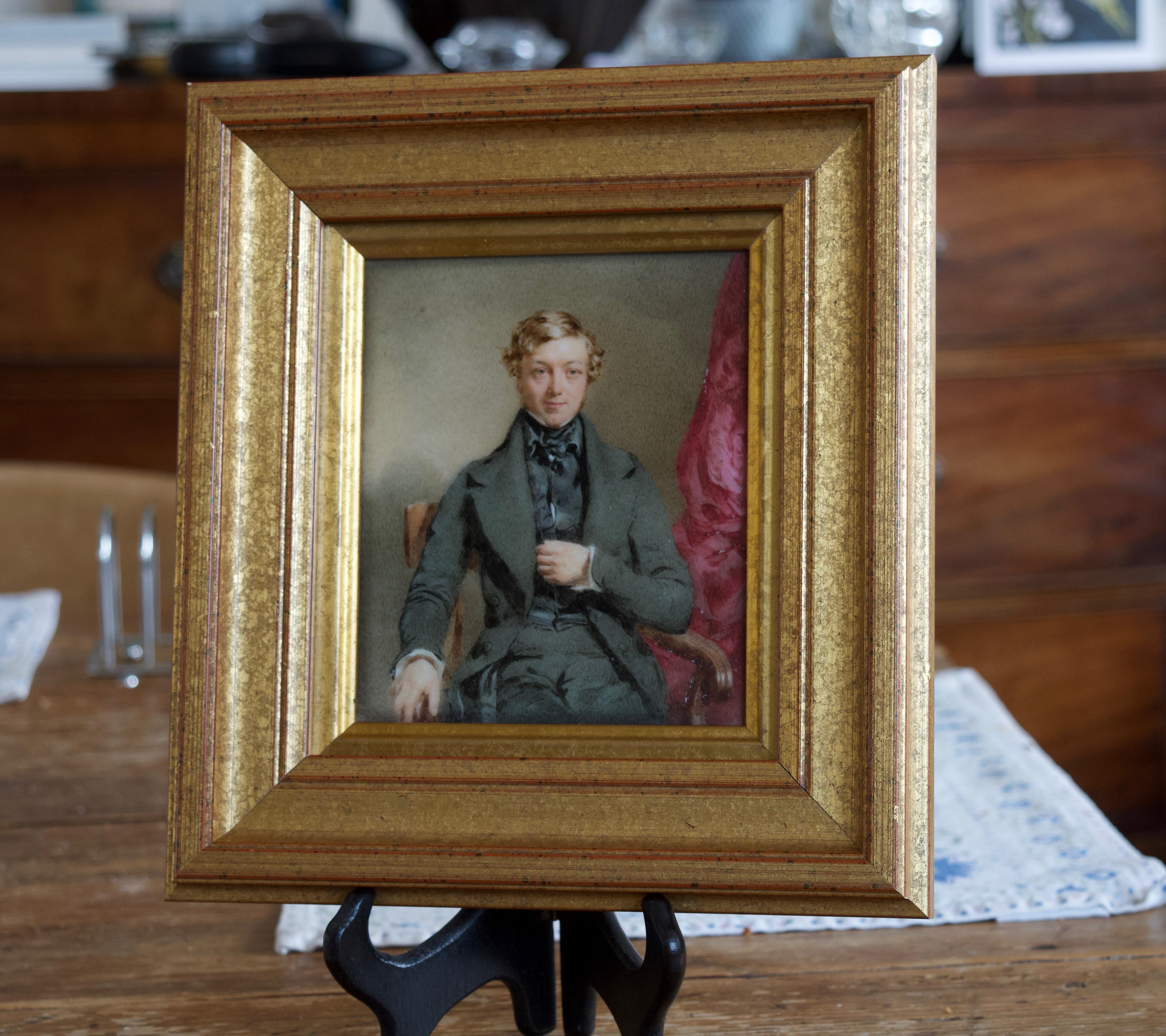 Mid 19th Century English Miniature portrait of a young gentleman For Sale 1