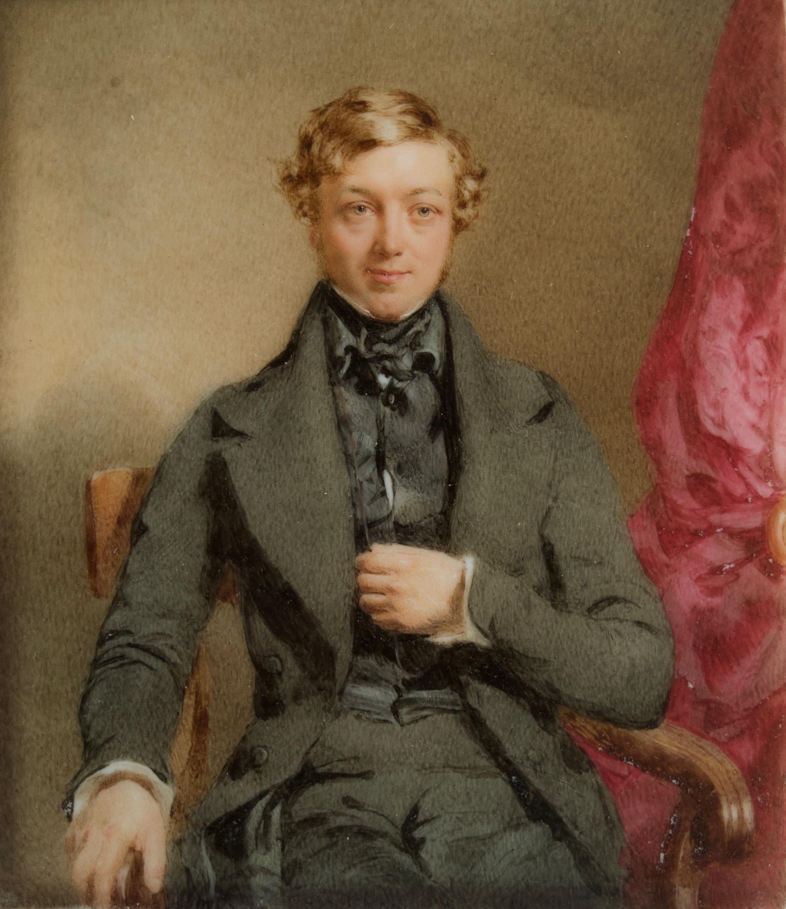 Thomas Heathfield Carrick Portrait Painting - Mid 19th Century English Miniature portrait of a young gentleman
