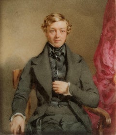 Mitte des 19. Jahrhunderts englische Miniatur Porträt eines jungen Mannes