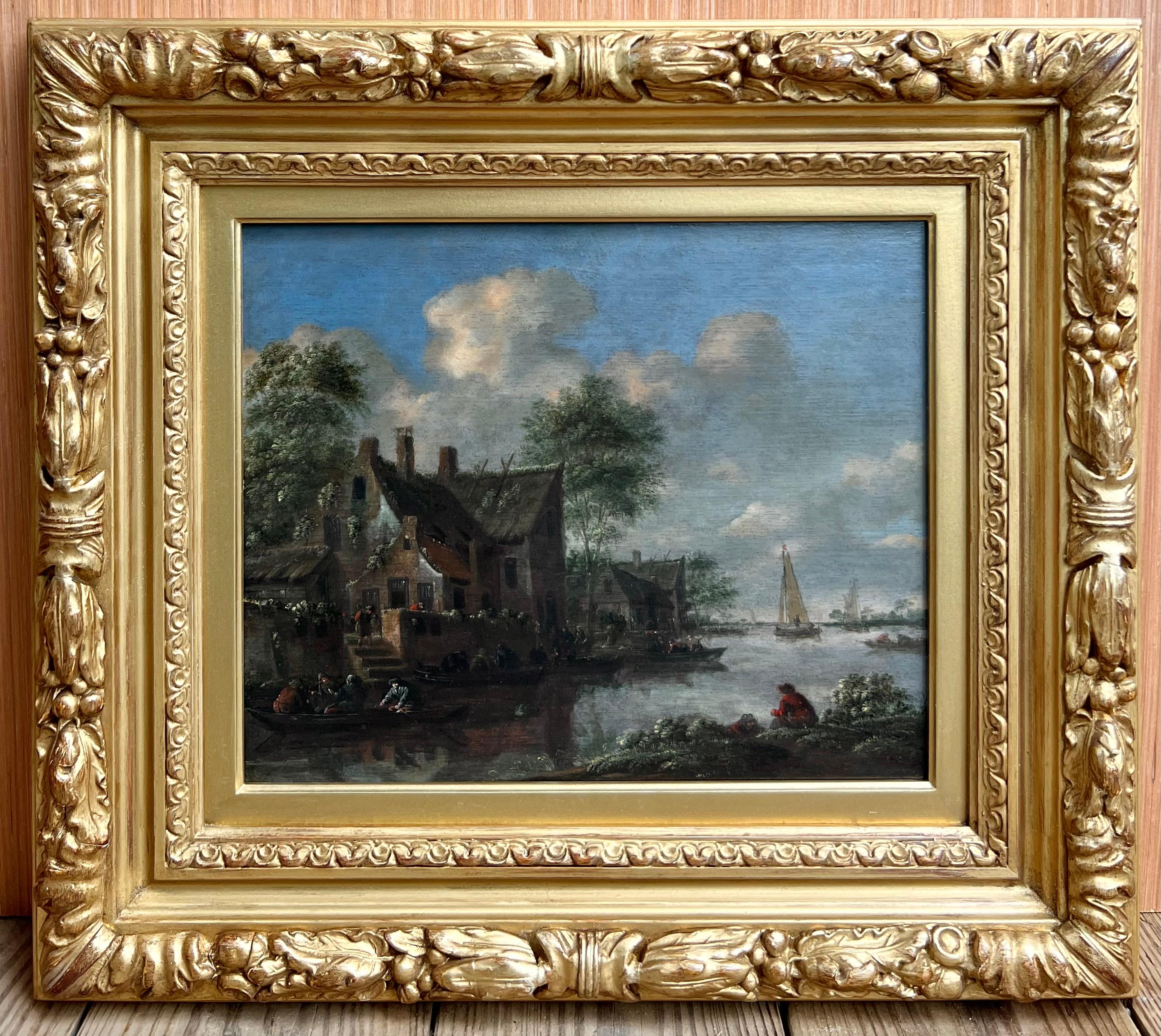 Pueblo junto al lago - Painting Antiguos maestros de Thomas Heeremans