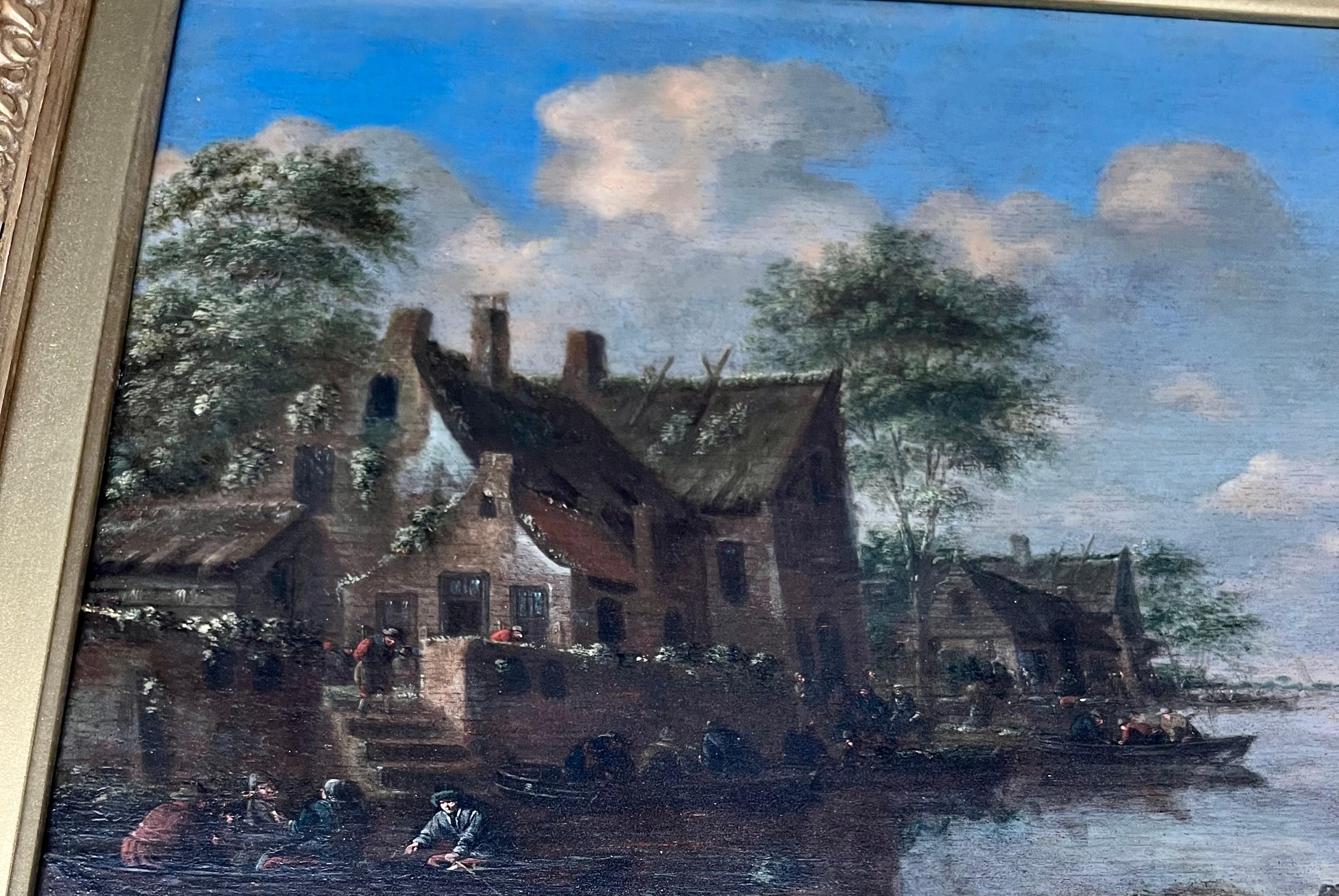 Pueblo junto al lago - Landscape Painting Marrón de Thomas Heeremans