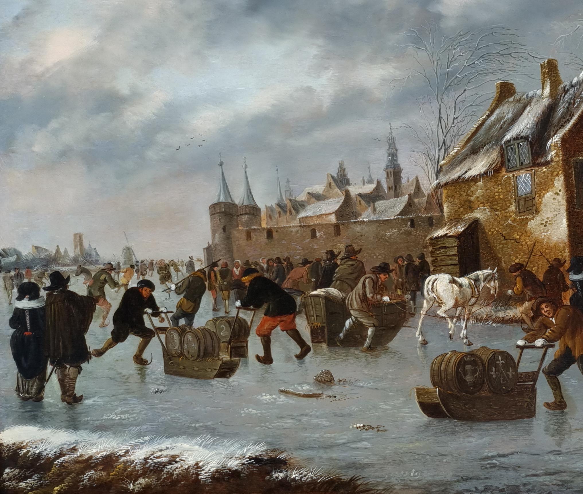 Winter Landscape, Figures on Frozen Canal, Signed & Dated 1660, Thomas Heeremans 3