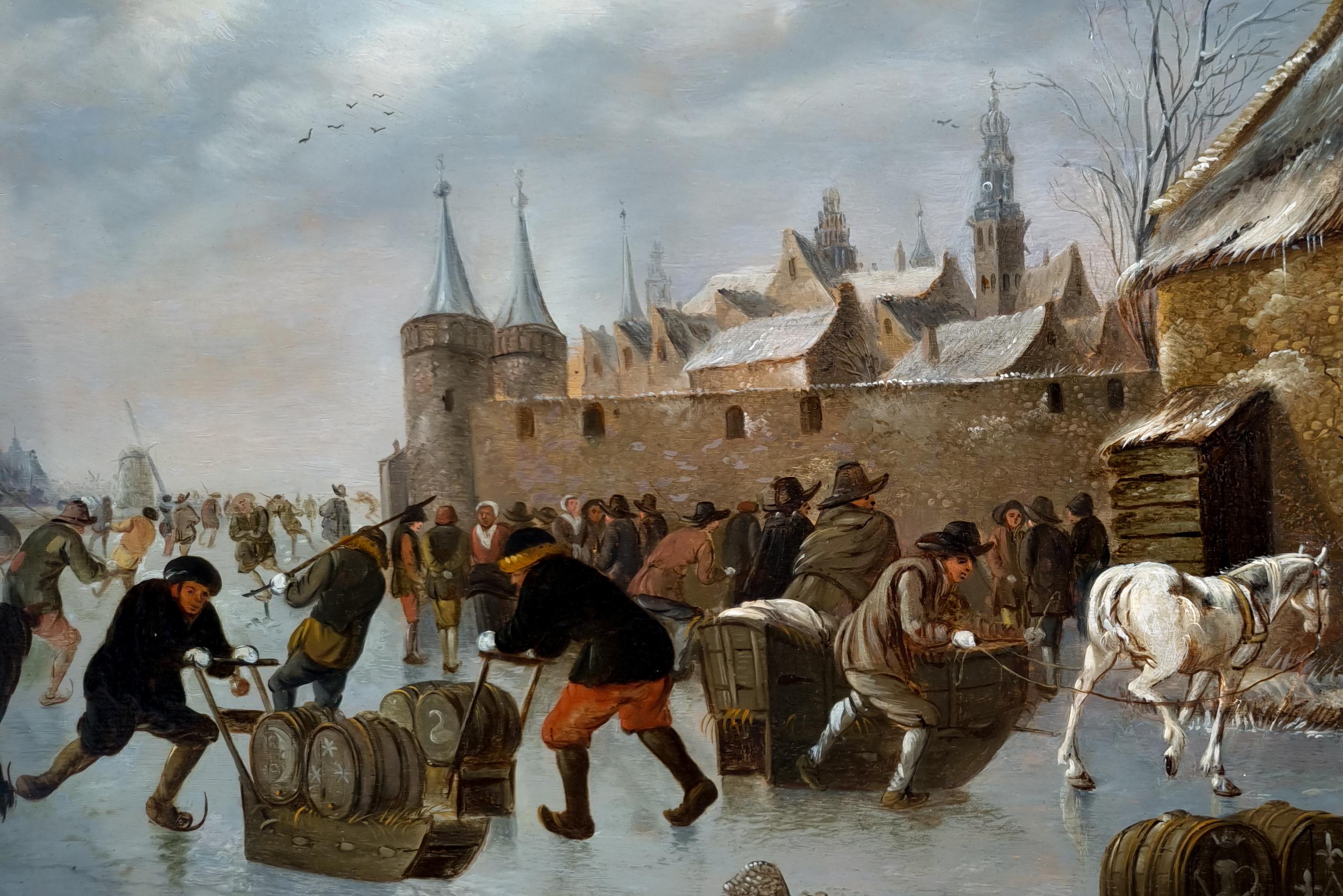 Winter Landscape, Figures on Frozen Canal, Signed & Dated 1660, Thomas Heeremans 4