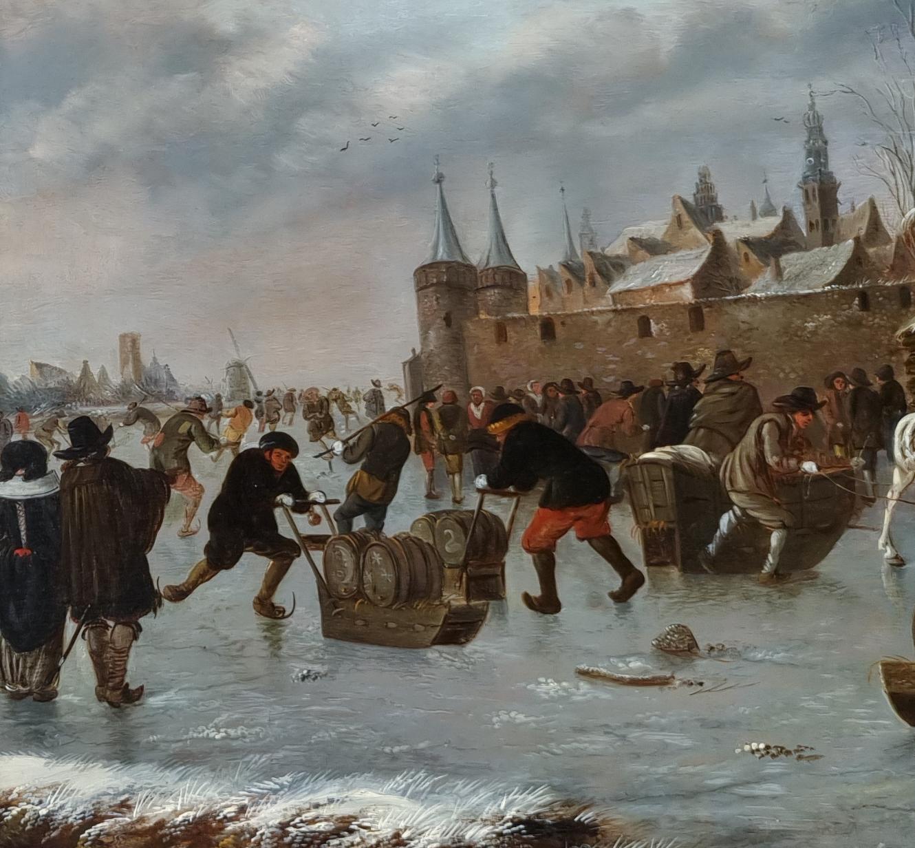 Winter Landscape, Figures on Frozen Canal, Signed & Dated 1660, Thomas Heeremans 5
