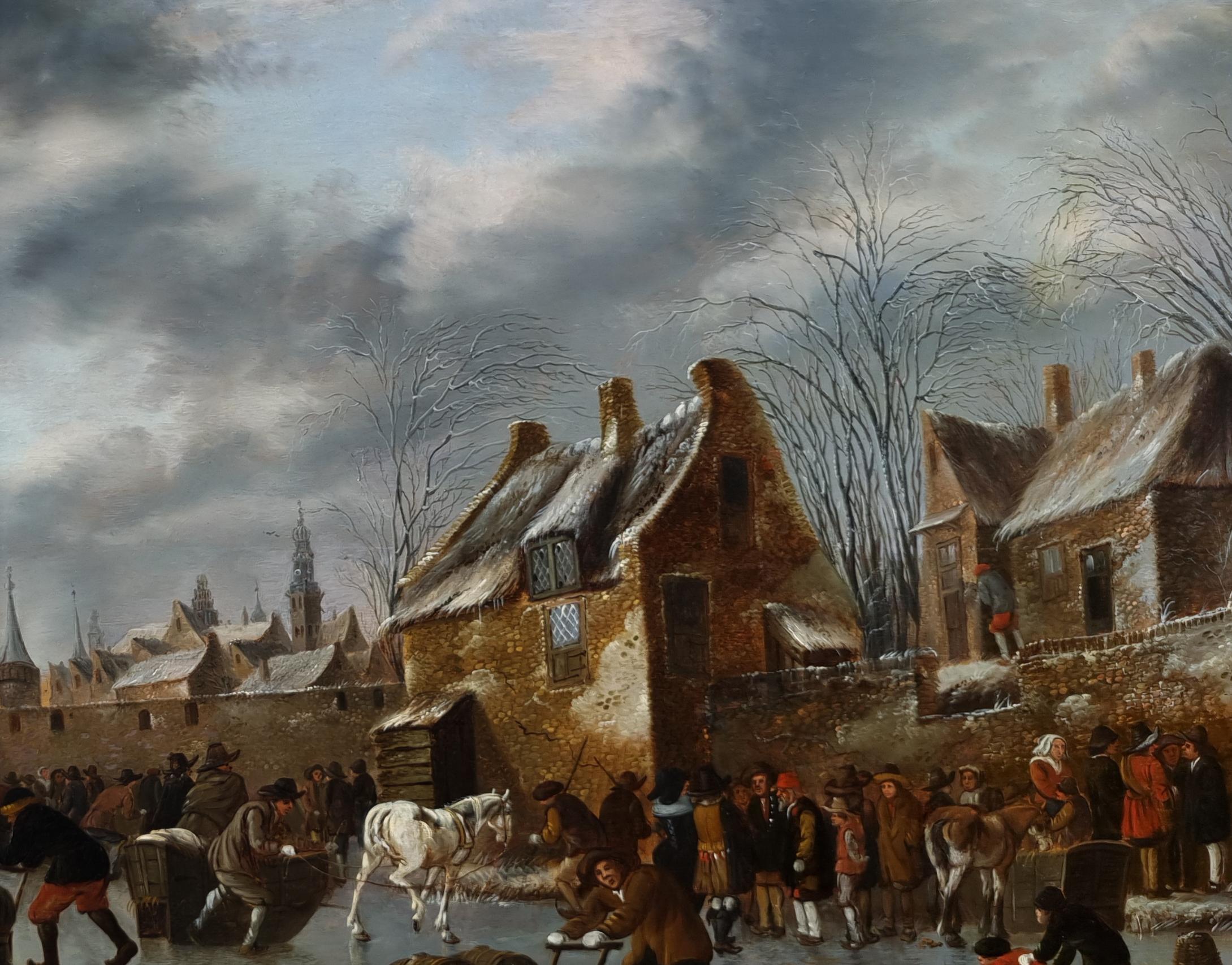 Winter Landscape, Figures on Frozen Canal, Signed & Dated 1660, Thomas Heeremans 6