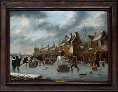 Winter Landscape, Figures on Frozen Canal, Signed & Dated 1660, Thomas Heeremans
