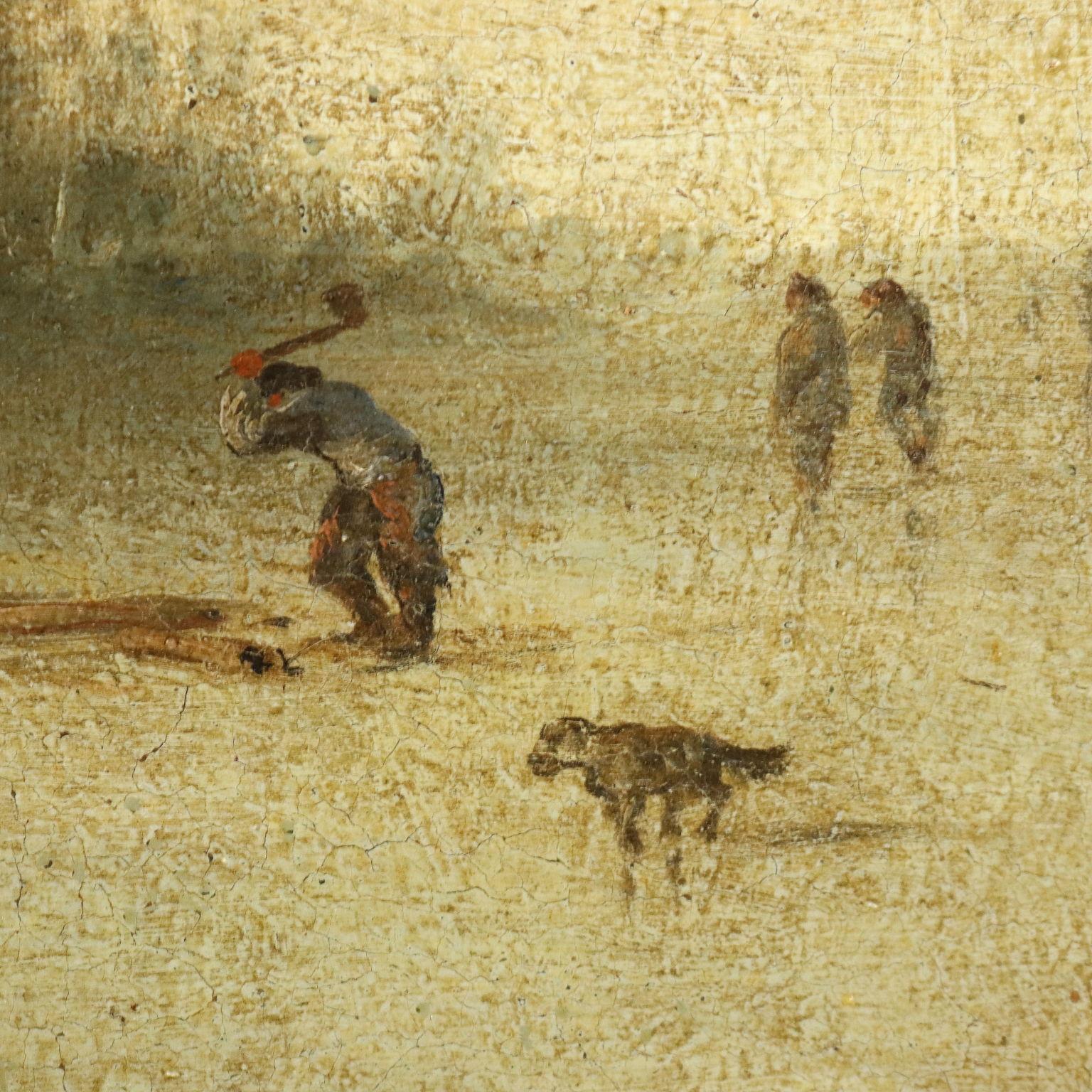 Winter Landscape with Figures on Ice, XVII-XVIIIth century For Sale 3