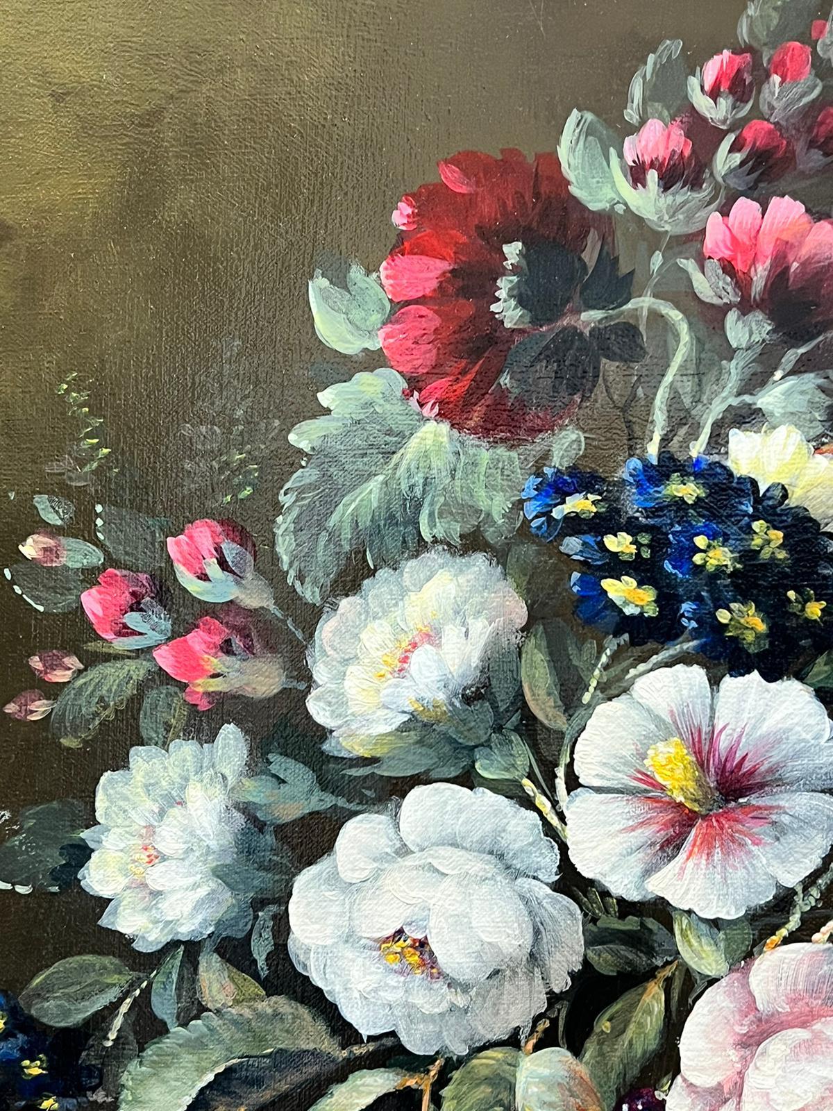 Thomas Heesakkers, Dutch b.1946
Flowers in a vase with fruit on 
oil painting on canvas, framed
framed: 32 x 27 inches
canvas: 24 x 19.5 inches
provenance: private collection, UK
condition: very good and sound condition 
