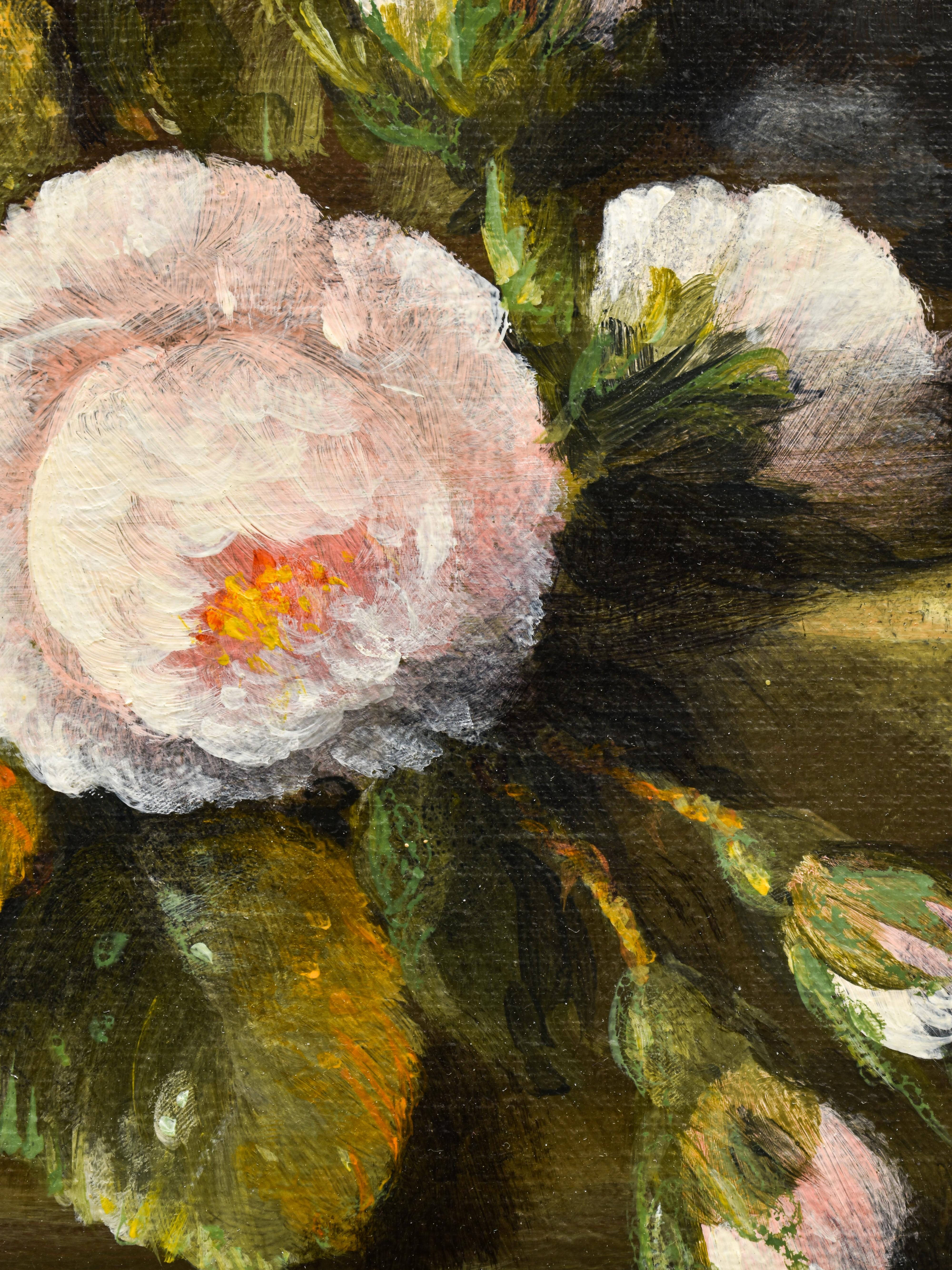 Flower Still Life - Thomas Heesakkers - Oil paint on canvas - Romantic - Dutch  For Sale 1