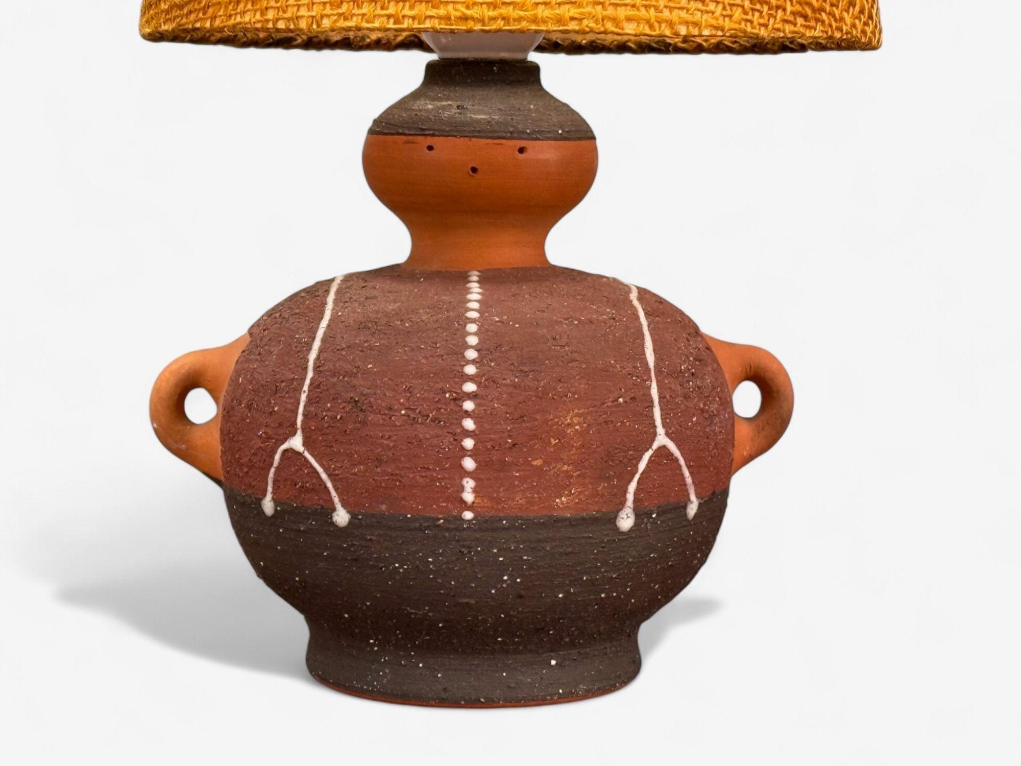 Thomas Hellström, Swedish Modern, Ceramic, Fabric, Table Lamp, Sweden, 1970s In Good Condition For Sale In Manhasset, NY
