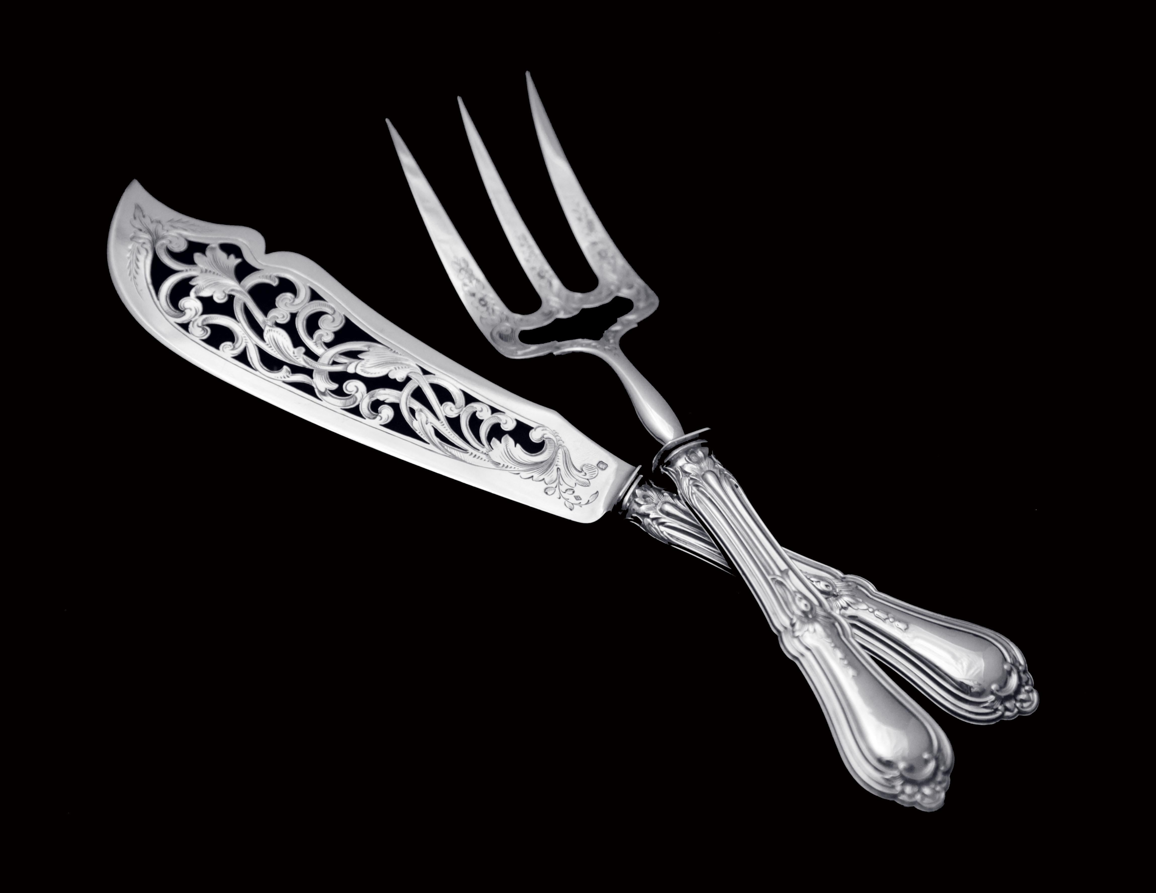 Luigi XVI Thomas & Henin: 10 pezzi. Antique French Sterling Silver Flatware Serving Pieces ! in vendita