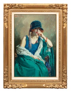 « Lady with a Blue Hat » de Thomas Henri Joseph  (1878 - Bruxelles - 1972)