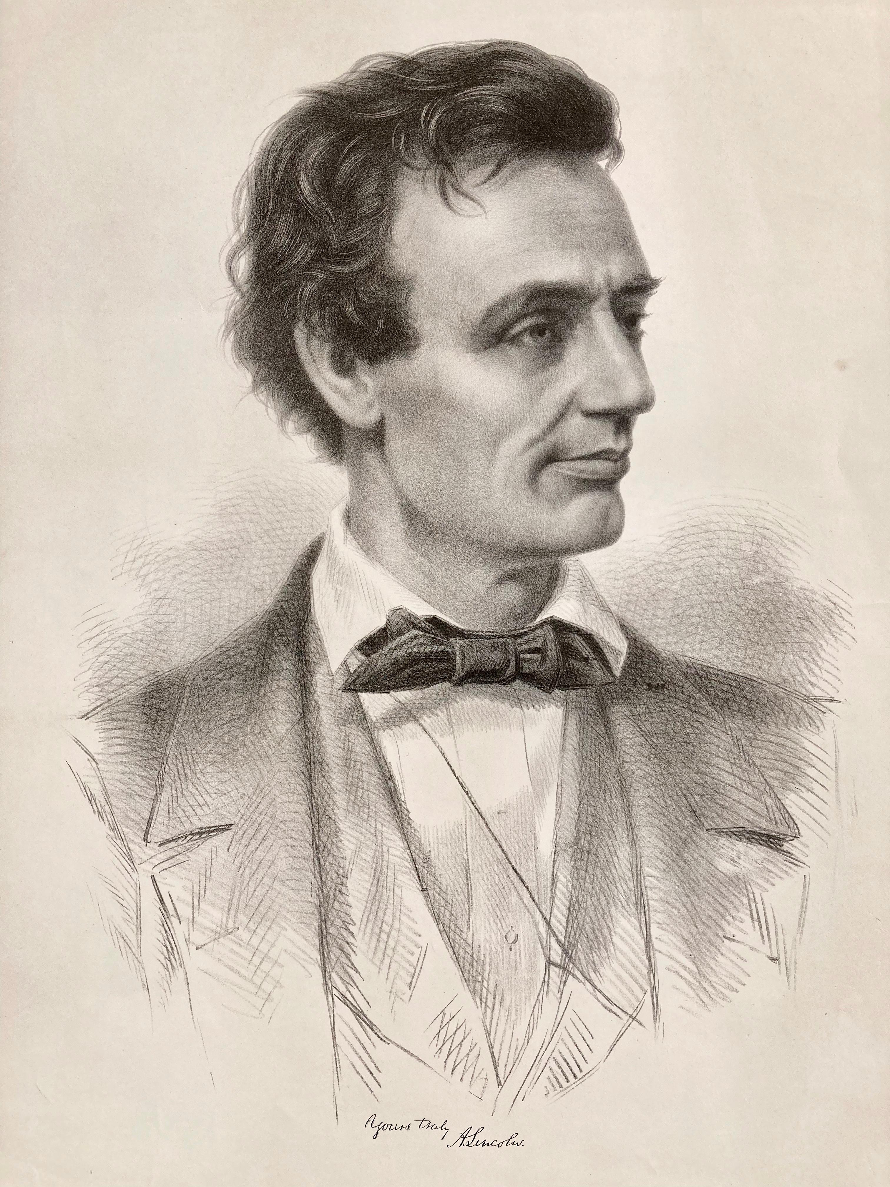 Thomas Hicks Portrait Print - LINCOLN'S 1860 FIRST CAMPAIGN POSTER - VERY RARE 1st STATE, BEFORE LATER WORK