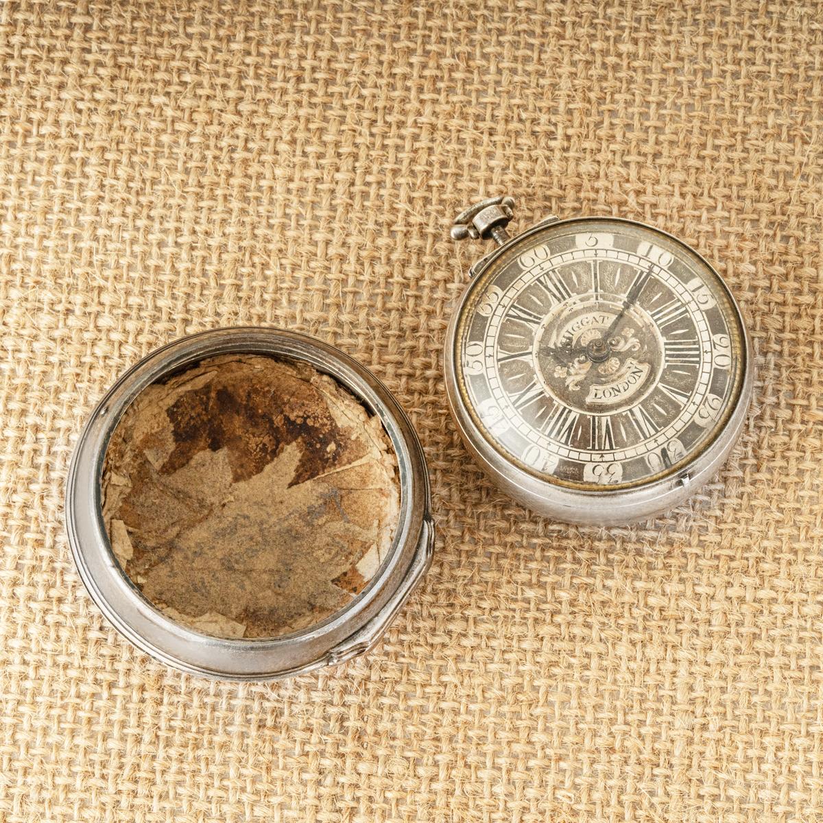 Femenino o masculino Thomas Higgat. Fino reloj de bolsillo de plata de época con caja de dos piezas C1770 en venta
