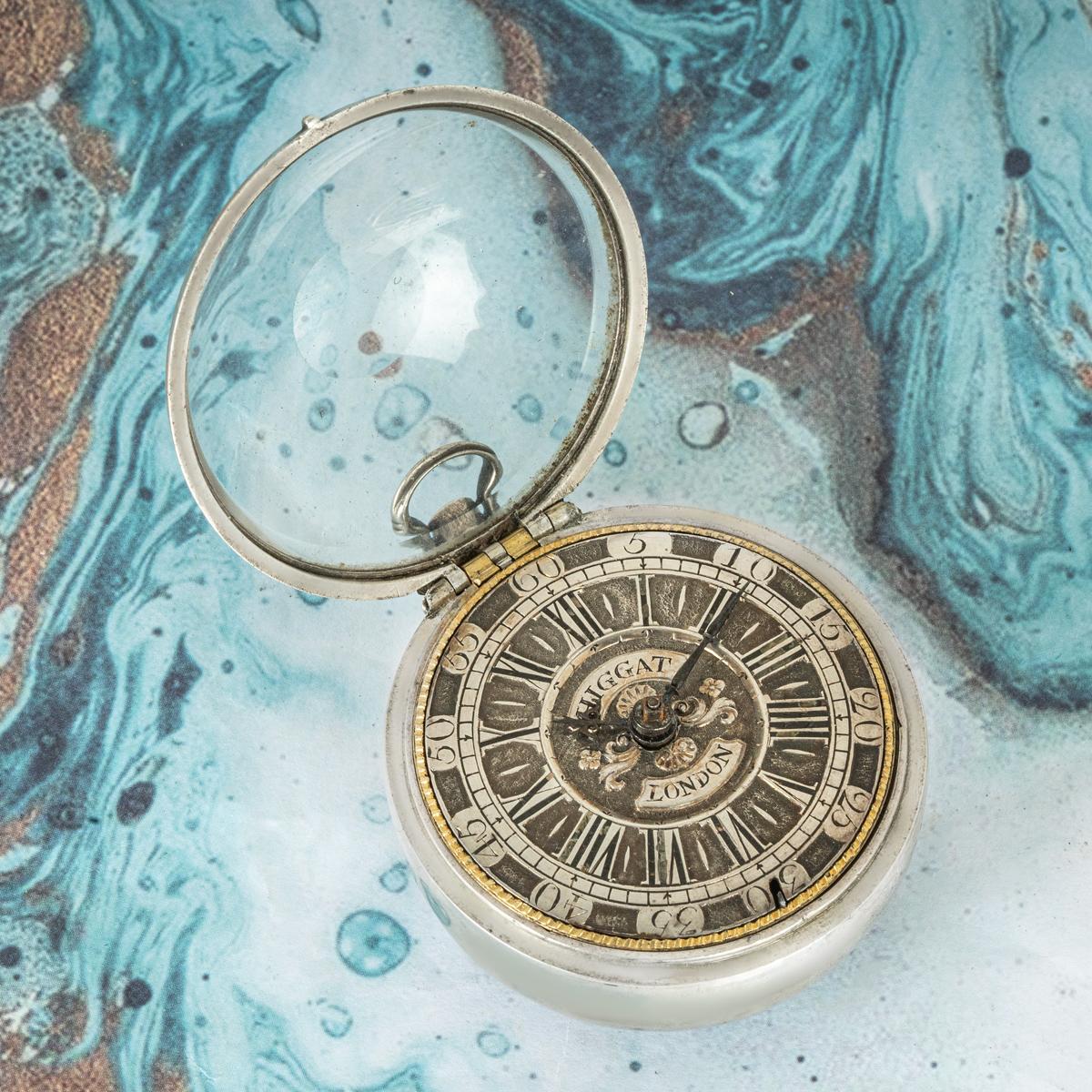 Thomas Higgat. Fino reloj de bolsillo de plata de época con caja de dos piezas C1770 en venta 1