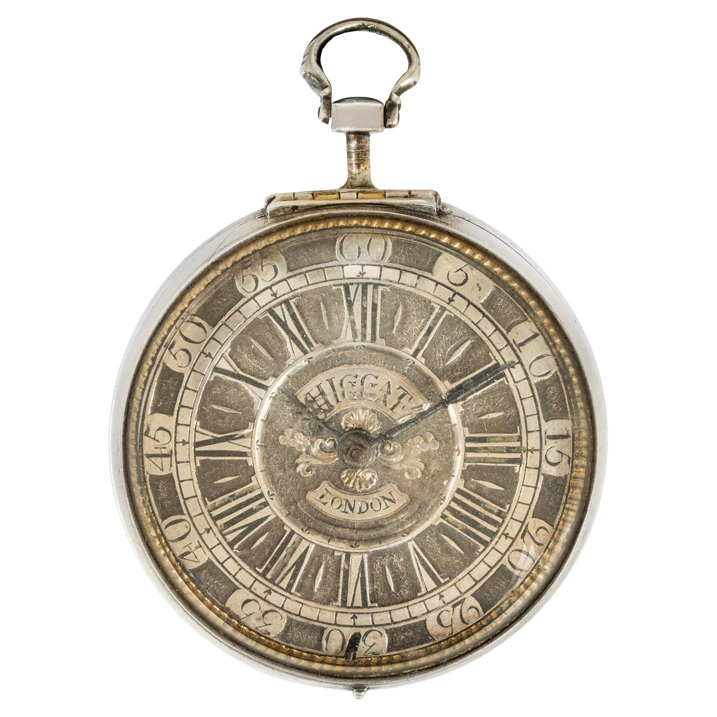 Thomas Higgat. Fino reloj de bolsillo de plata de época con caja de dos piezas C1770
