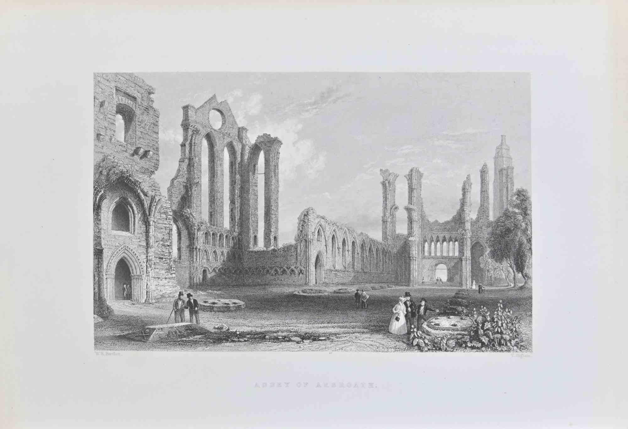 Abbey of Arbroath is an engraving on paper realized by T. Higham in 1838.

The artwork is in good condition.

The artwork is depicted in a well-balanced composition.
