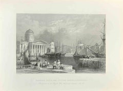 Antique Canning Dock and Custom House, Liverpool - Engraving by Thomas Higham - 1845
