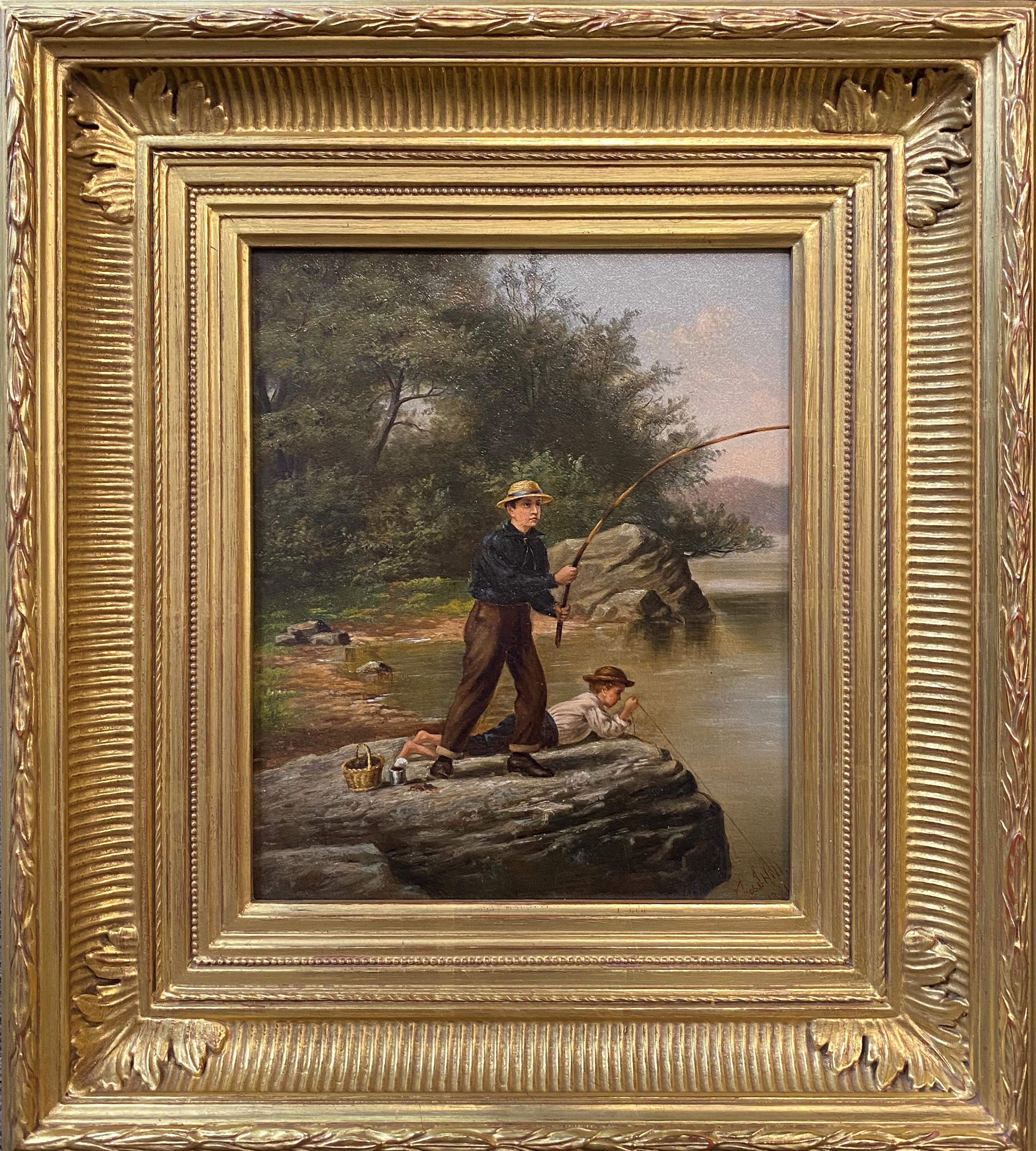 Thomas Hill Landscape Painting - Two Boys Fishing