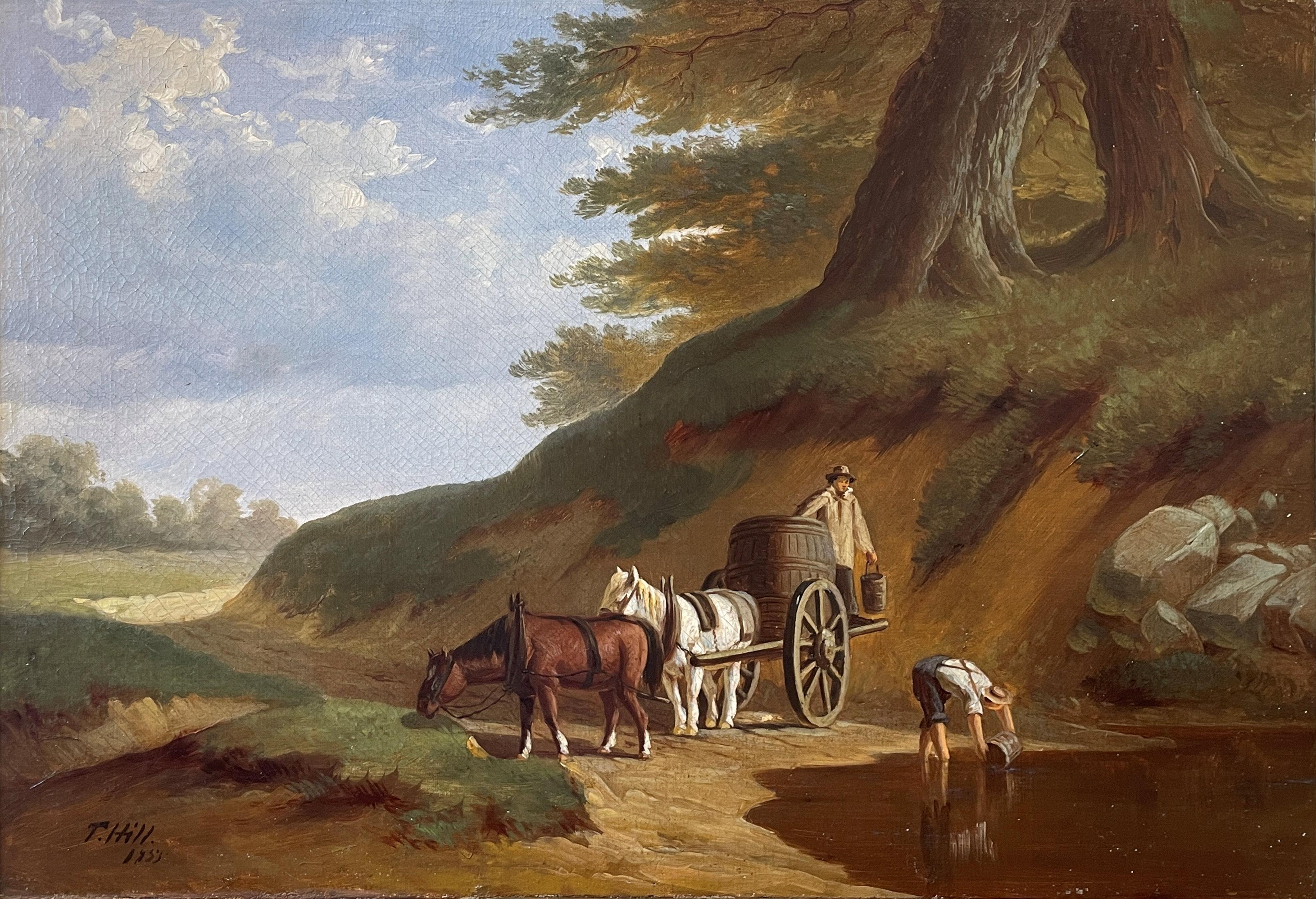 Thomas Hill
Water Stop, 1853
Signed and dated lower left
Oil on canvas
14 x 20 inches

Provenance:
Arader Galleries, New York

Immigrating from England in 1844, Thomas Hill came to America with his family as a youngster, and became one of America's