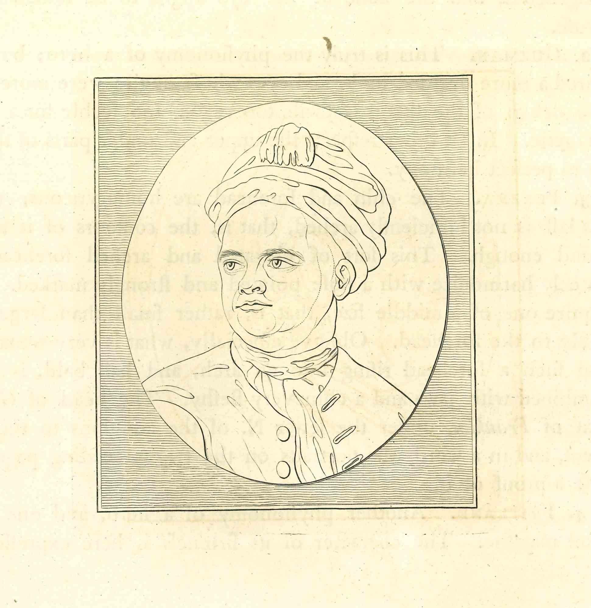 Portrait is an original etching artwork realized by Thomas Holloway for Johann Caspar Lavater's "Essays on Physiognomy", Designed to Promote the Knowledge and the Love of Mankind", London, Bensley, 1810. 

With the script on the rear.

Good