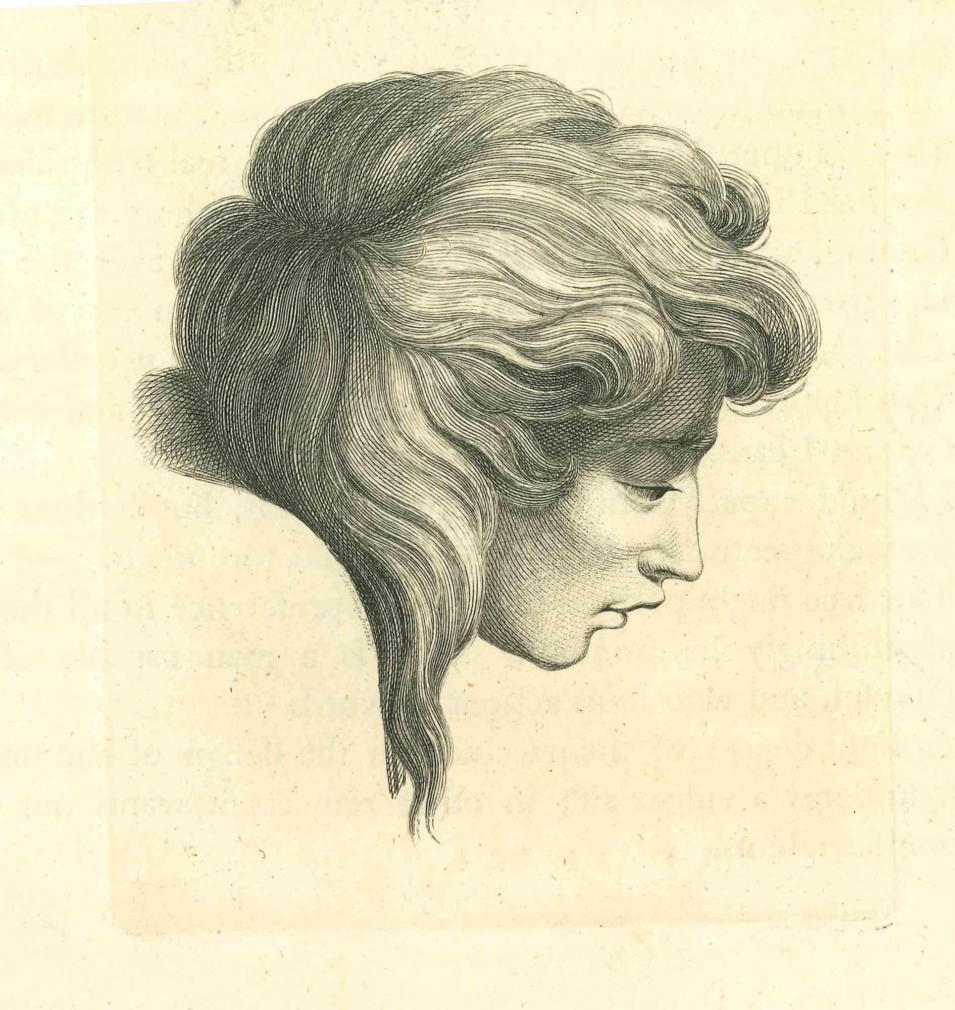 Profile Of A Woman is an original etching artwork realized by Thomas Holloway for Johann Caspar Lavater's "Essays on Physiognomy, Designed to Promote the Knowledge and the Love of Mankind", London, Bensley, 1810. 

With the script on the rear.

Good
