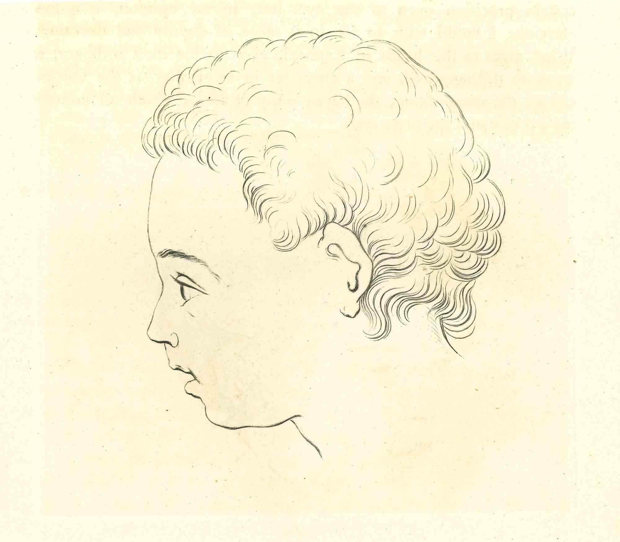 Profile Of Boy ist eine Original-Radierung von Thomas Holloway für Johann Caspar Lavaters "Essays on Physiognomy, Designed to Promote the Knowledge and the Love of Mankind", London, Bensley, 1810. 

Mit dem Schriftzug auf der Rückseite.

Gute