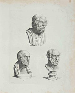 Ancient Busts - Original Etching by Thomas Holloway - 1810