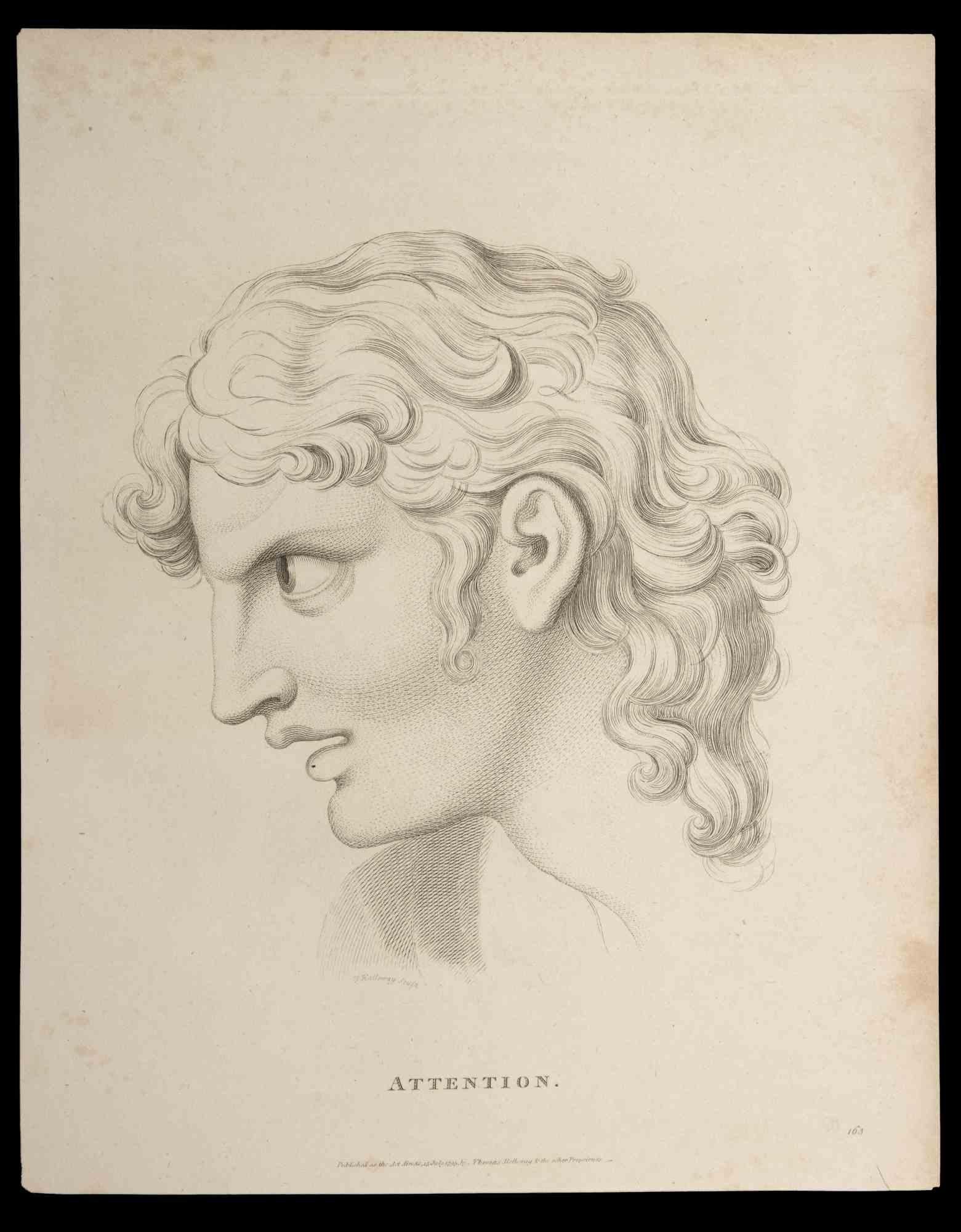 Attenzione, si tratta di un'acquaforte originale realizzata da Thomas Holloway per i "Saggi sulla fisiognomica, progettati per promuovere la conoscenza e l'amore dell'umanità" di Johann Caspar Lavater, Londra, Bensley, 1810. 

Titolato in basso al
