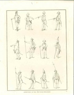 Attitudes of the Prussian Military - Original Etching by Thomas Holloway - 1810