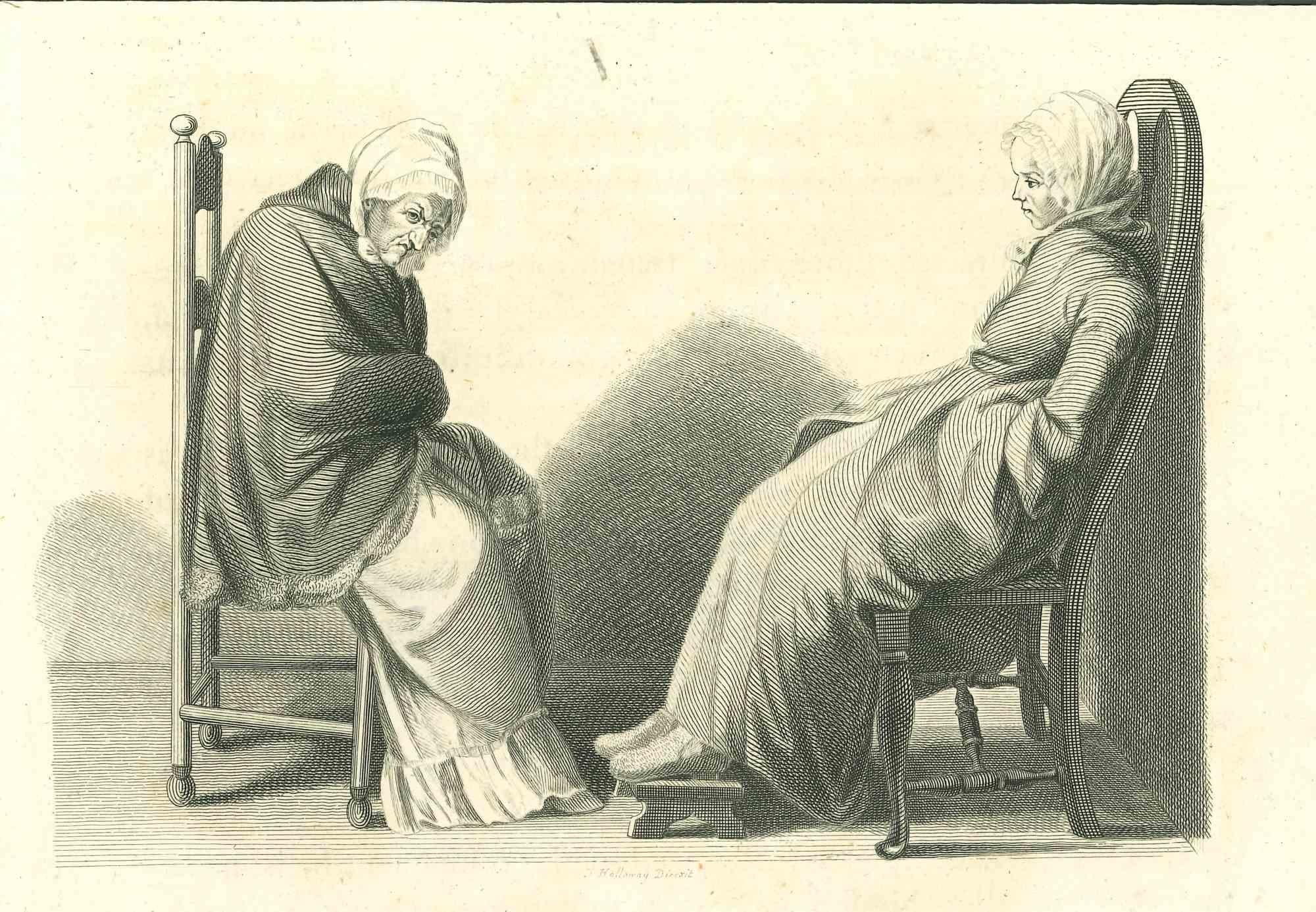 Figures is an original artwork realized by Thomas Holloway for Johann Caspar Lavater's  "Essays on Physiognomy, Designed to promote the Knowledge and the Love of Mankind", London, Bensley, 1810. 

This artwork portrays two women. On the back of this