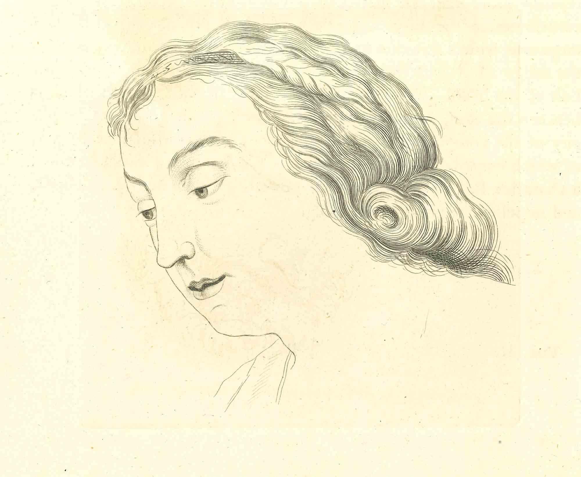 he Portrait Of a Young Woman is an original etching artwork realized by Thomas Holloway for Johann Caspar Lavater's "Essays on Physiognomy, Designed to Promote the Knowledge and the Love of Mankind", London, Bensley, 1810. 

With the script on the