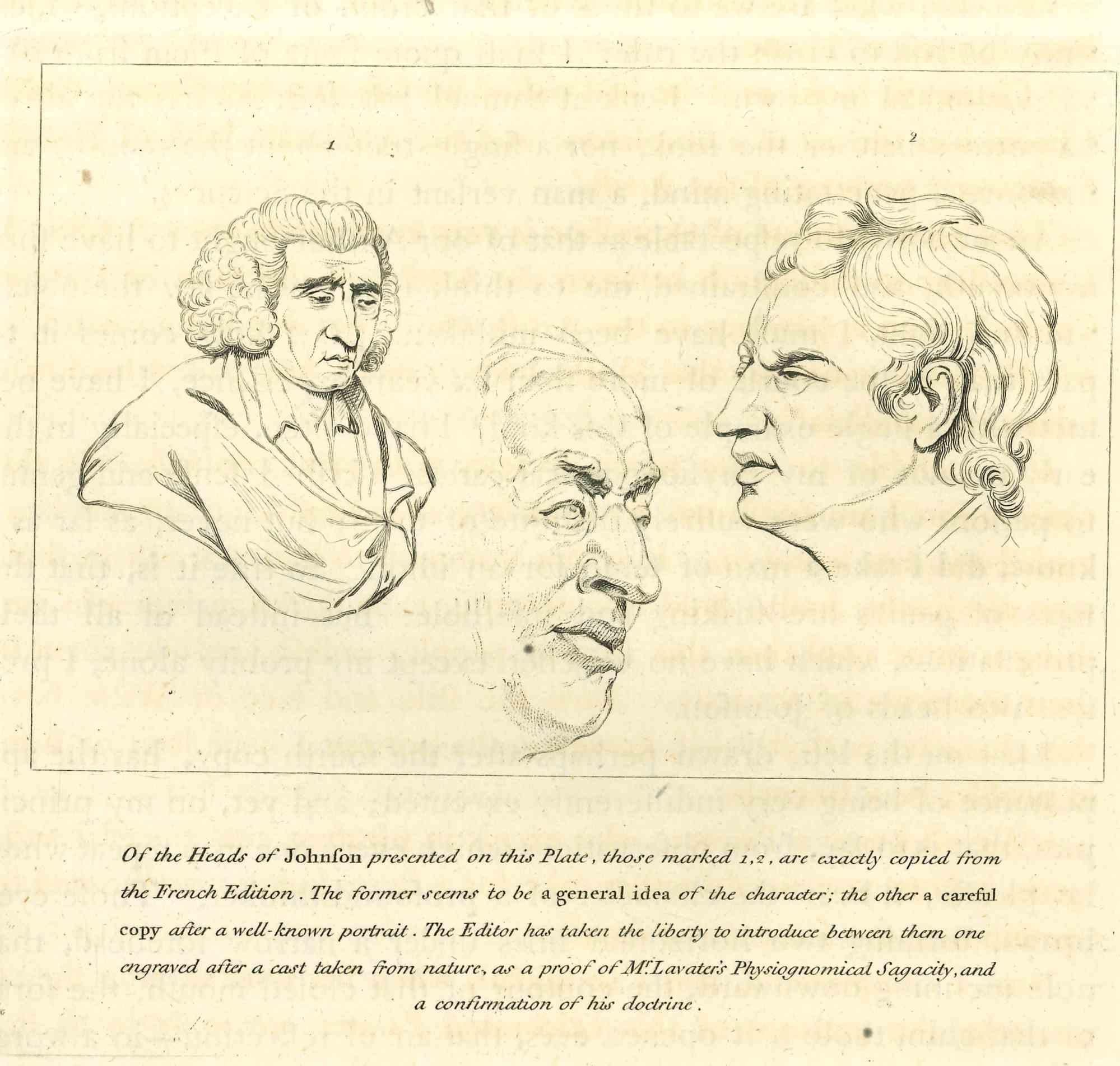 Heads of Johnfon is an original artwork realized by Thomas Holloway for Johann Caspar Lavater's "Essays on Physiognomy, Designed to promote the Knowledge and the Love of Mankind", London, Bensley, 1810.

Description of this artwork presented on the